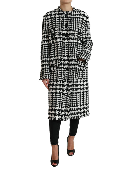 Dolce & Gabbana Elegant Houndstooth Long Trench Coat IT40 | S