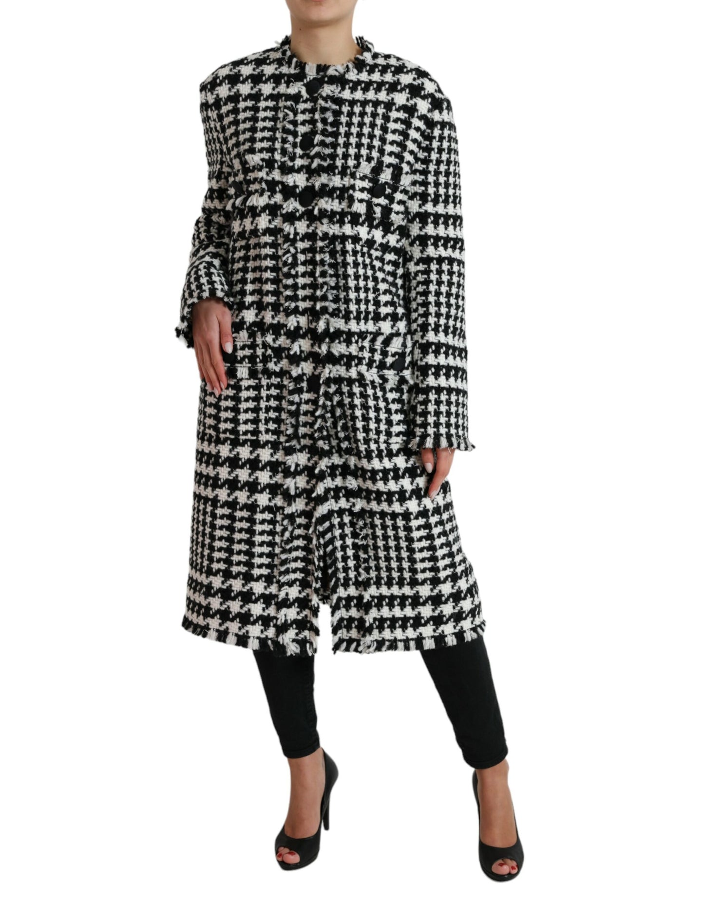 Dolce & Gabbana Elegant Houndstooth Long Trench Coat IT40 | S