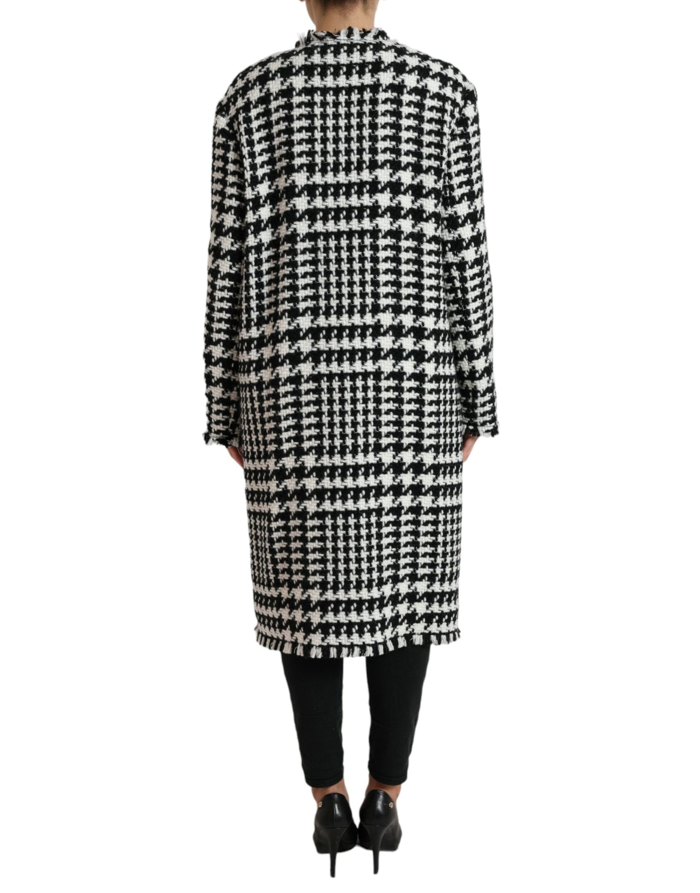 Dolce & Gabbana Elegant Houndstooth Long Trench Coat IT40 | S