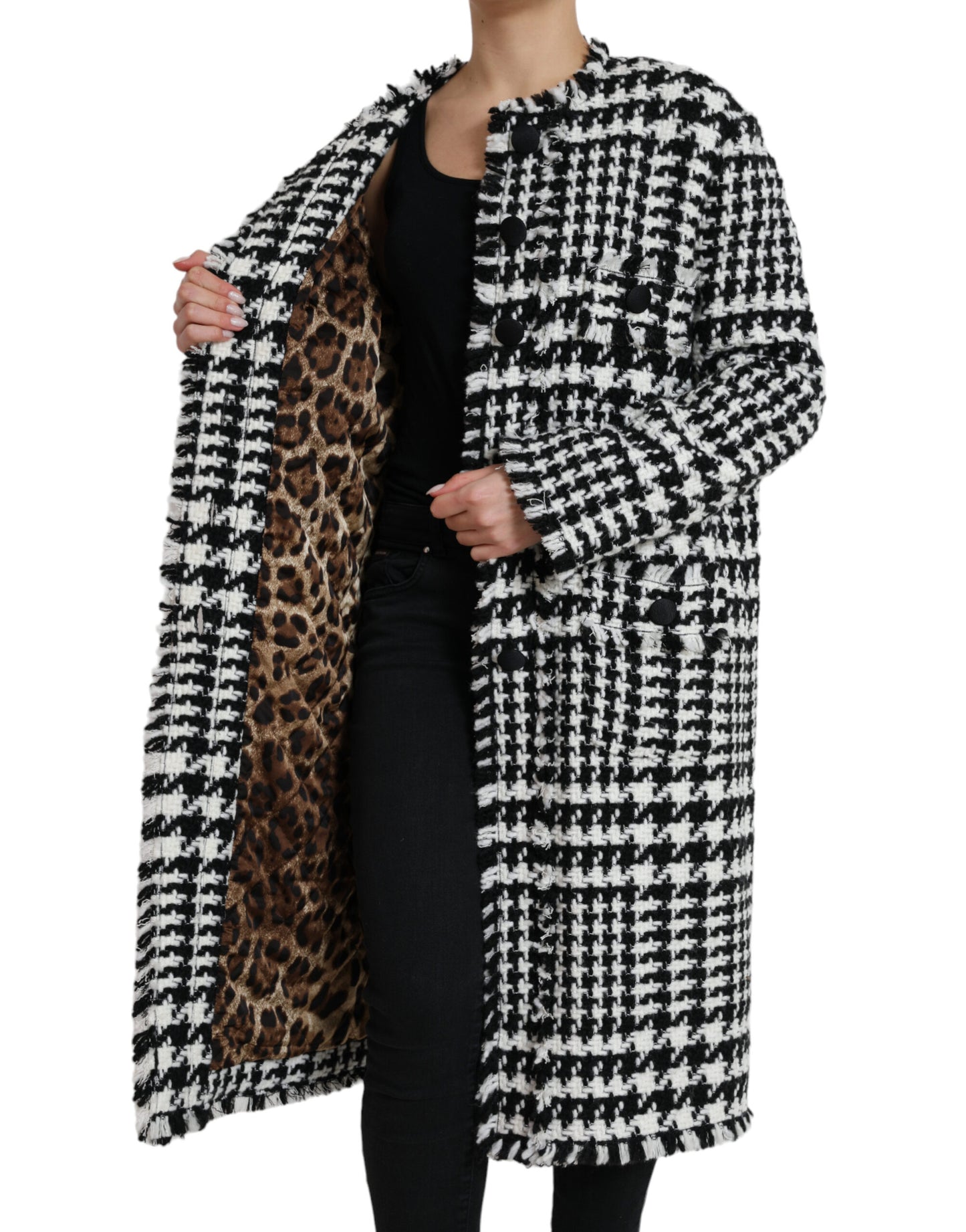 Dolce & Gabbana Elegant Houndstooth Long Trench Coat IT40 | S