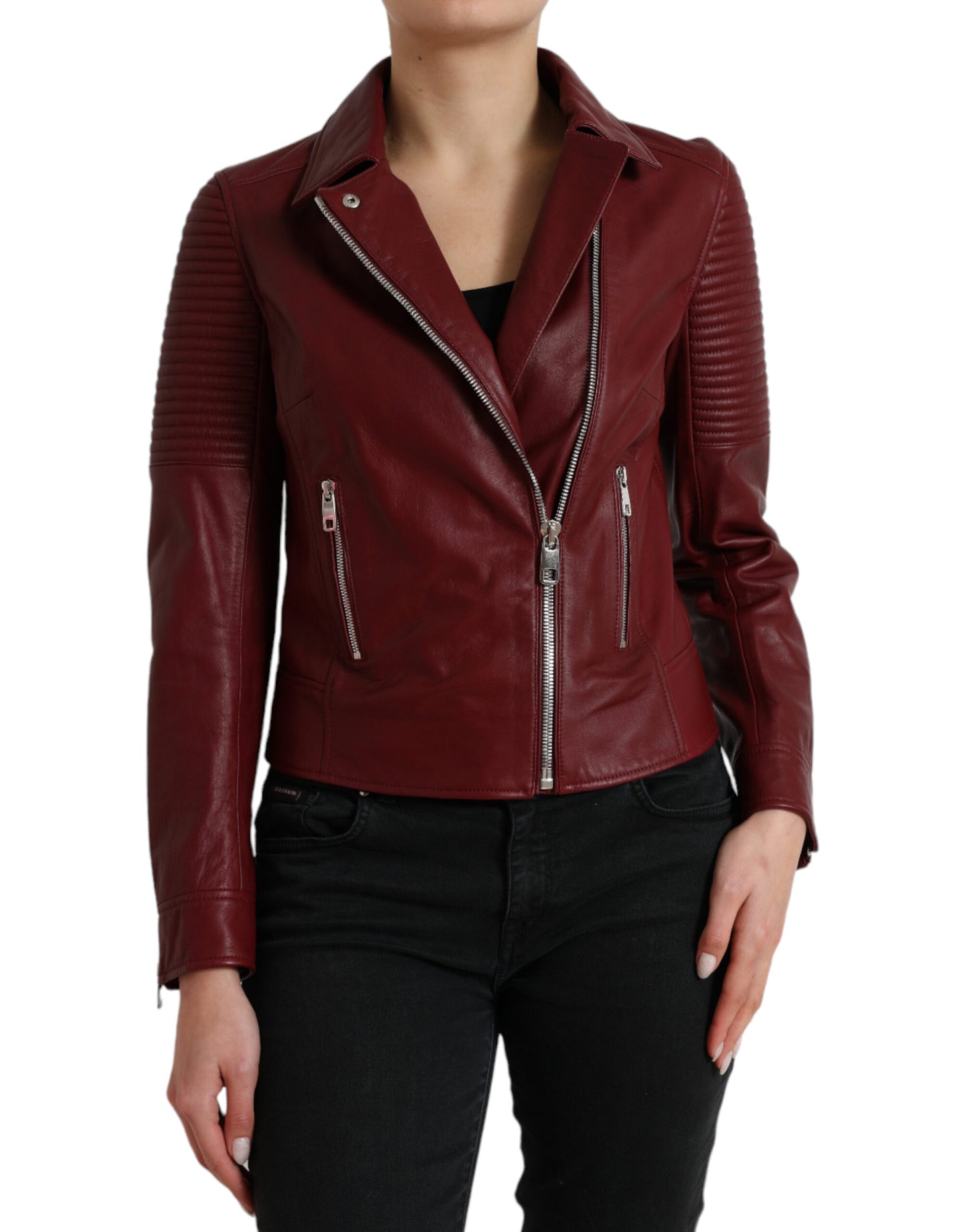 Dolce & Gabbana Bordeaux Biker Leather Jacket IT40 / S