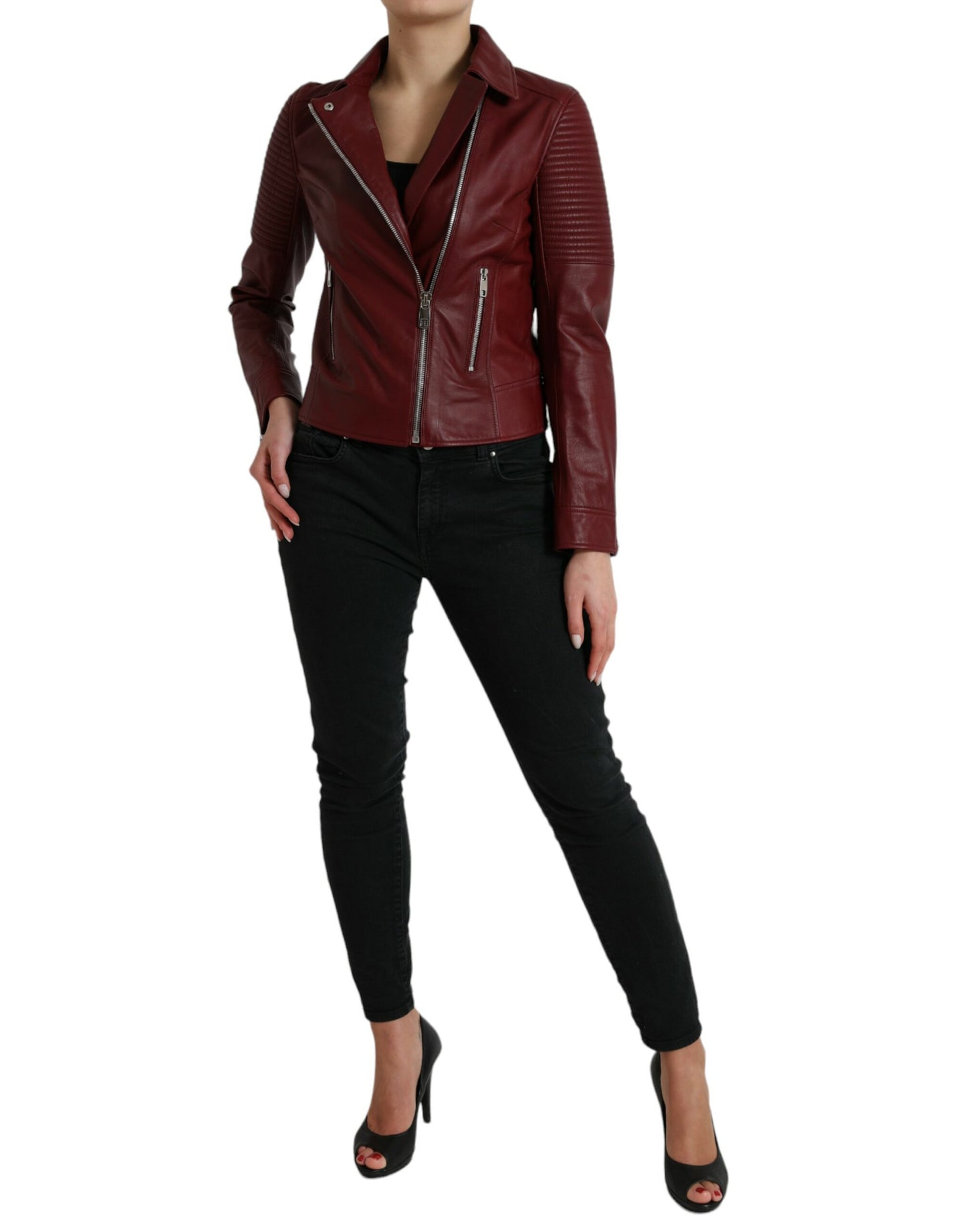 Dolce & Gabbana Bordeaux Biker Leather Jacket IT40 / S