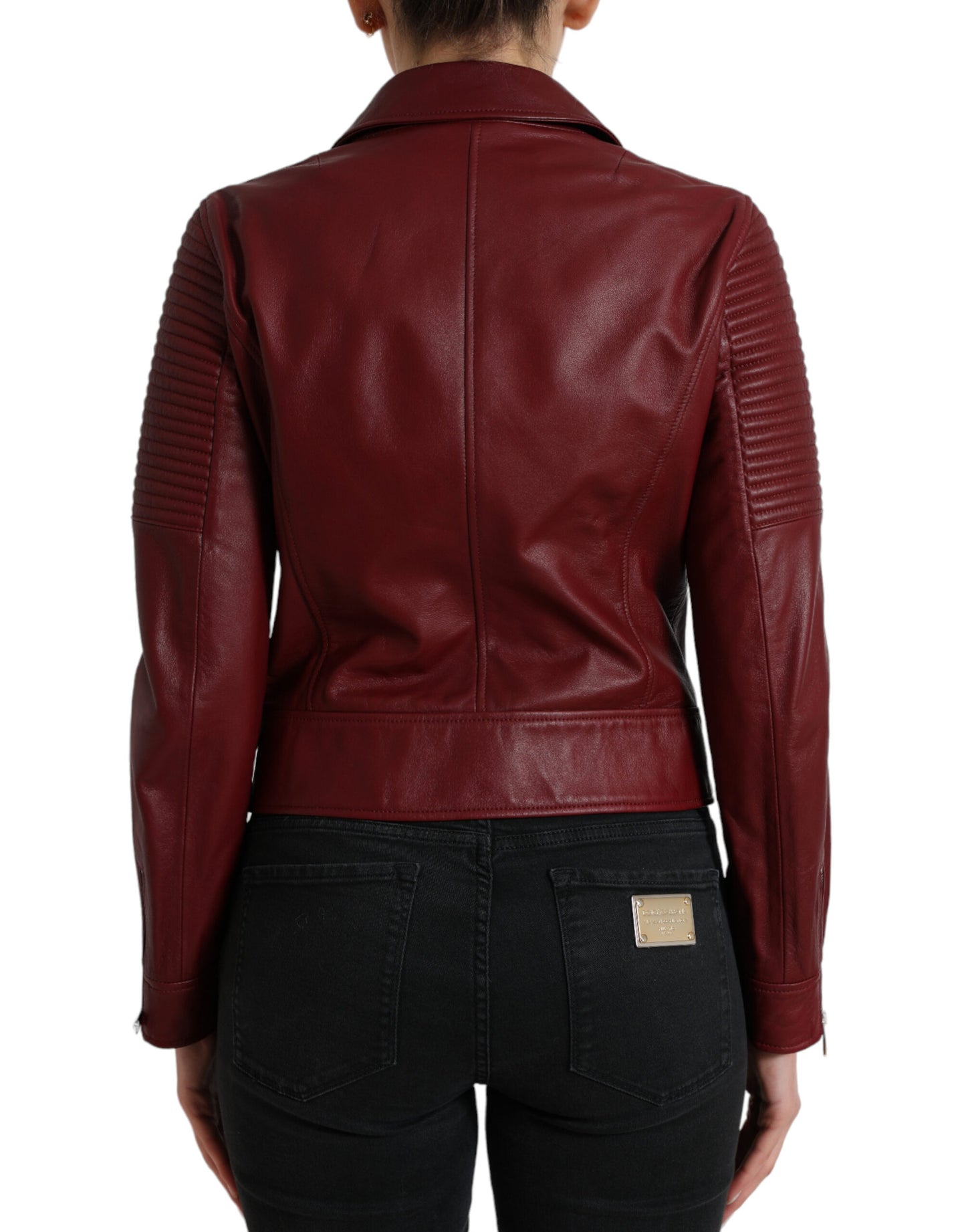 Dolce & Gabbana Bordeaux Biker Leather Jacket IT40 / S