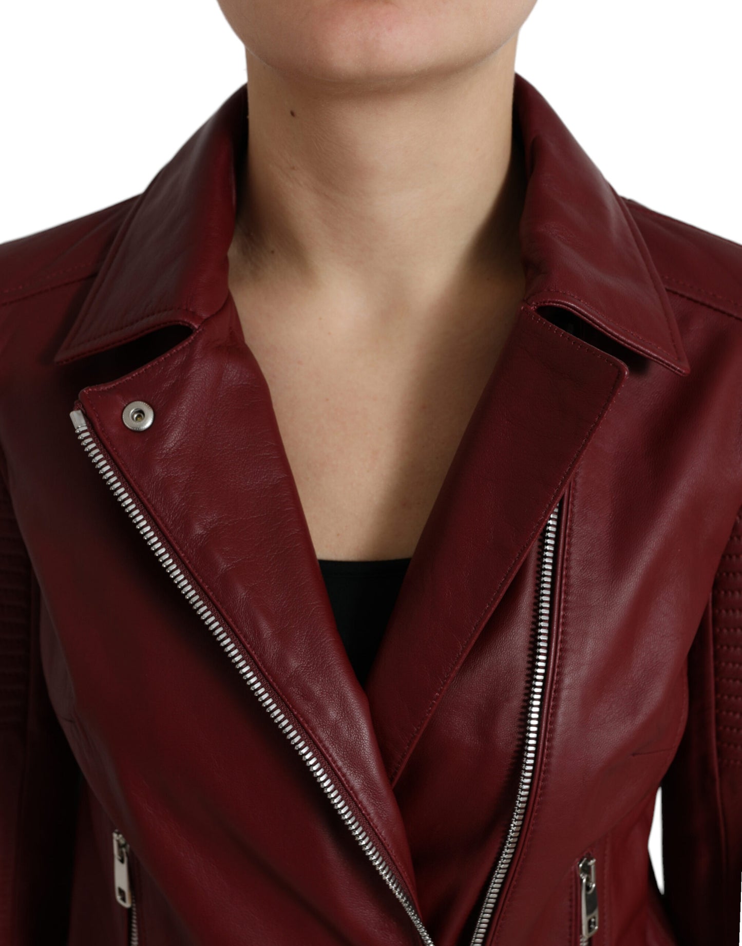 Dolce & Gabbana Bordeaux Biker Leather Jacket IT40 / S