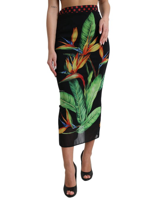 Dolce & Gabbana Floral High Waist Silk Midi Skirt IT36 / XS