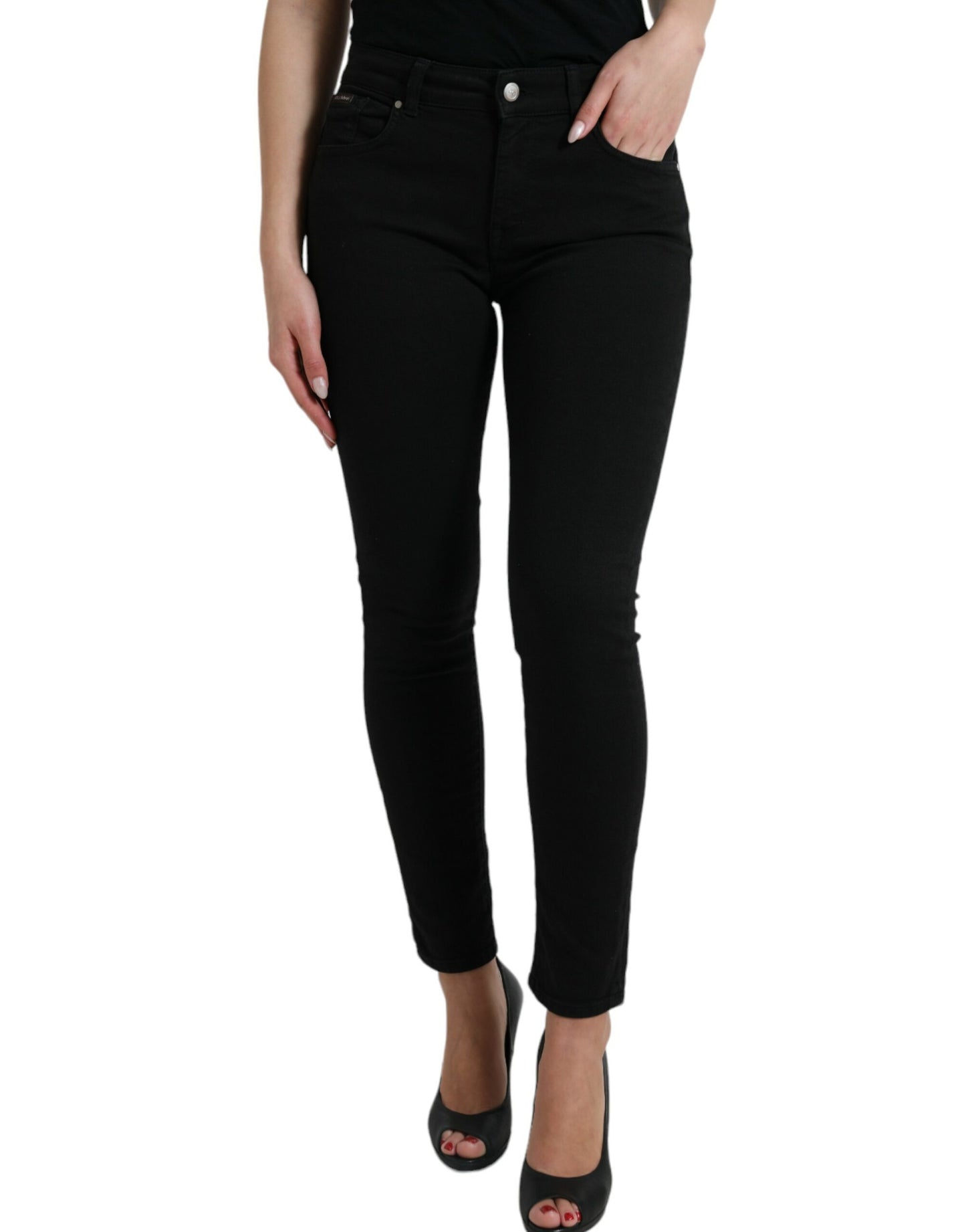 Dolce & Gabbana Elegant Black Mid-Waist Stretch Jeans IT42 / M