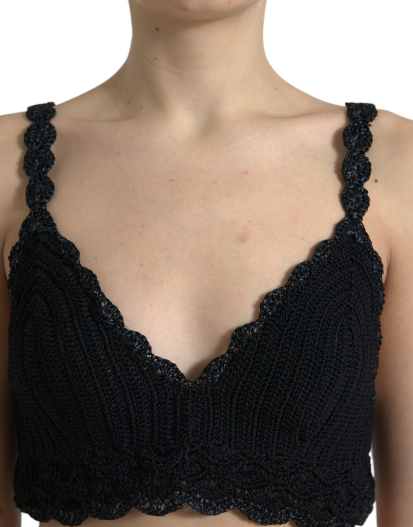 Dolce & Gabbana Elegant Black Crochet Corset Top IT46 / XL