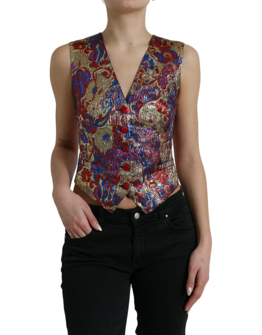 Dolce & Gabbana Multicolor Floral Print Jacquard Waistcoat Vest IT40 | S