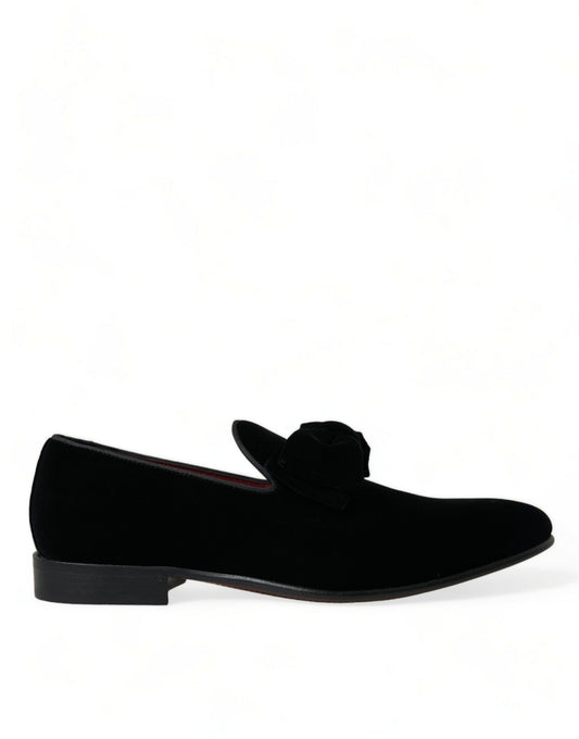 Dolce & Gabbana Elegant Black Velvet Loafers - Men's Luxury Footwear EU40 / US7