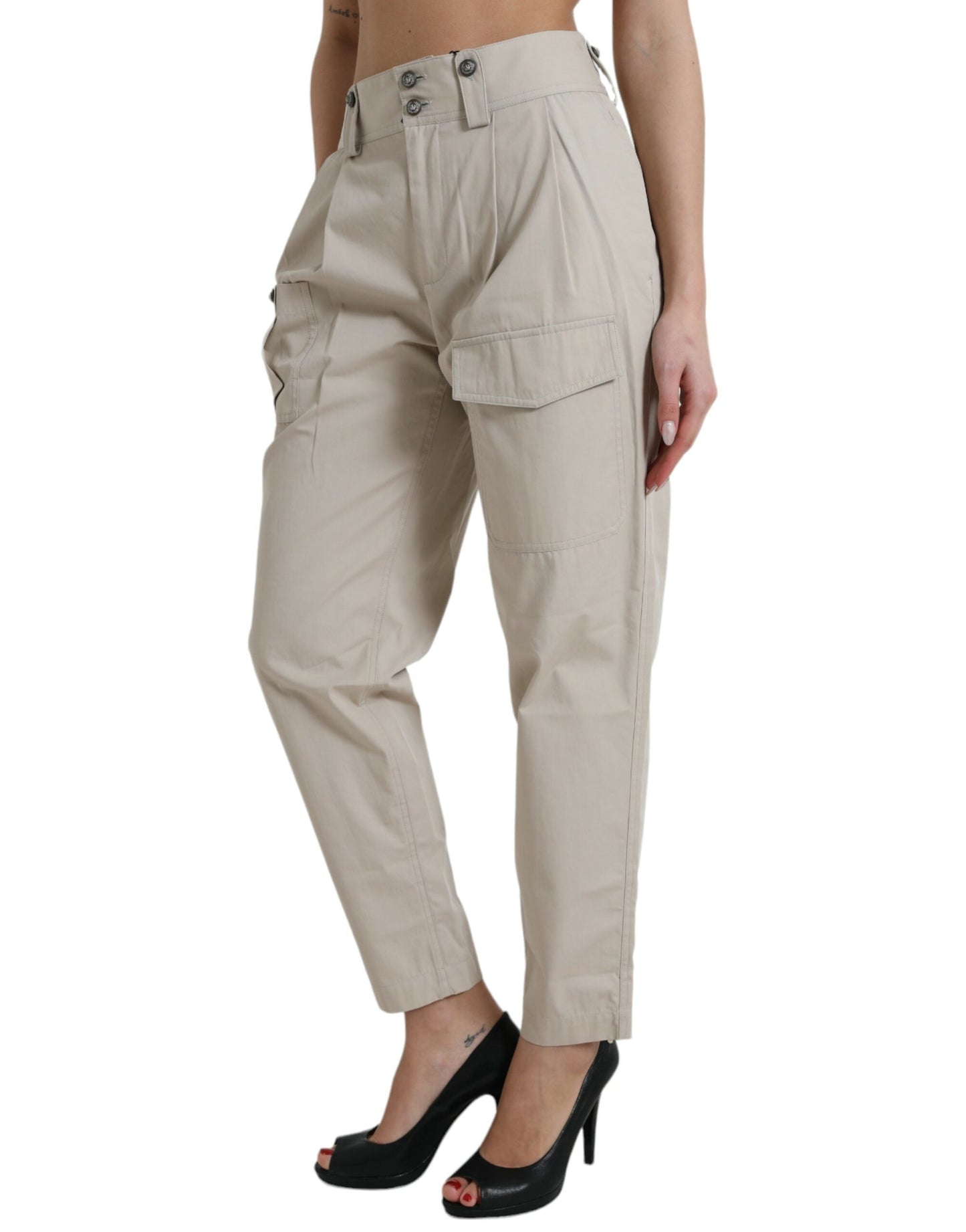 Dolce & Gabbana High-Waisted Tapered Fashion Pants - Beige