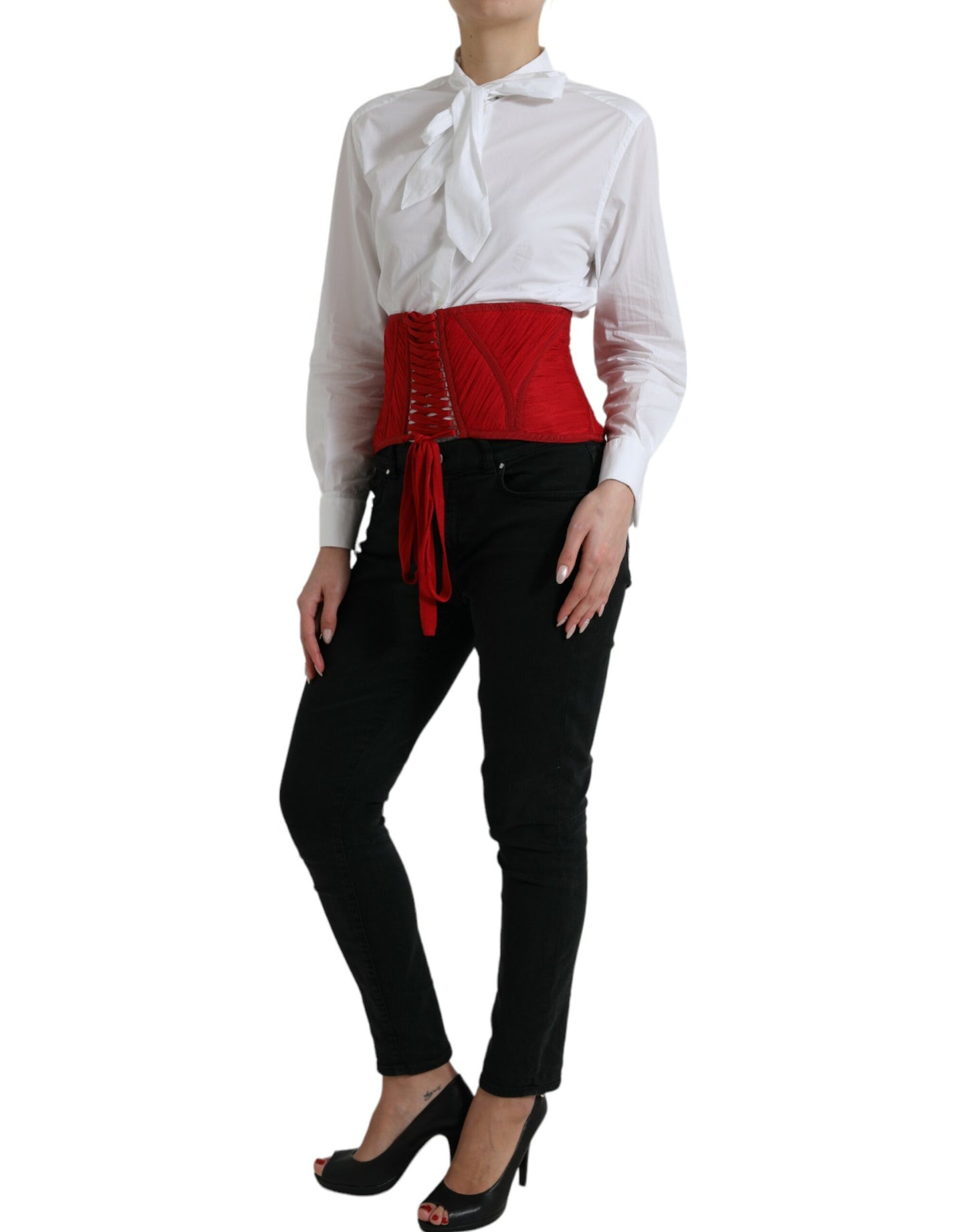 Dolce & Gabbana Silk Corset Waist Belt in Fiery Red IT42 / M