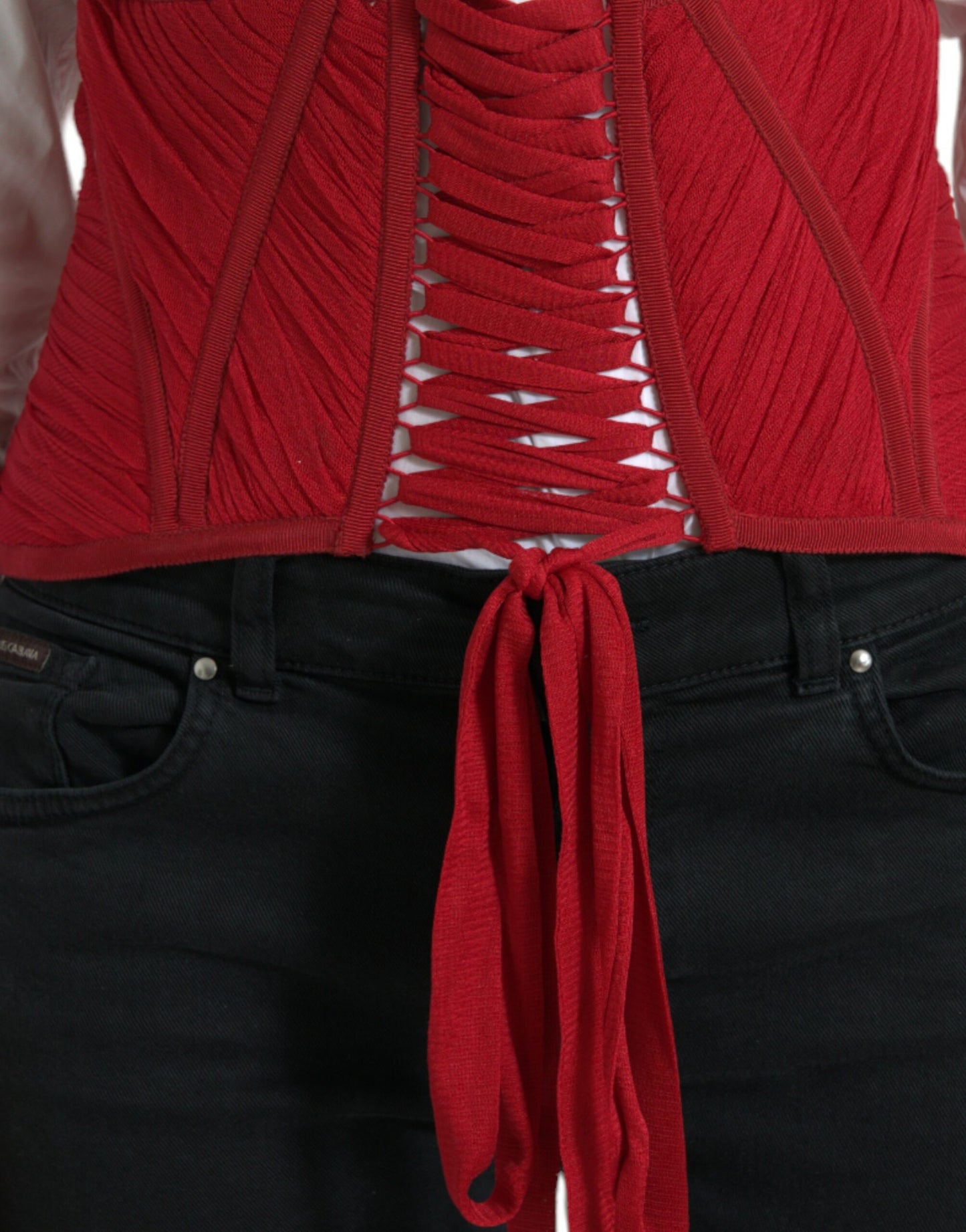 Dolce & Gabbana Silk Corset Waist Belt in Fiery Red IT42 / M