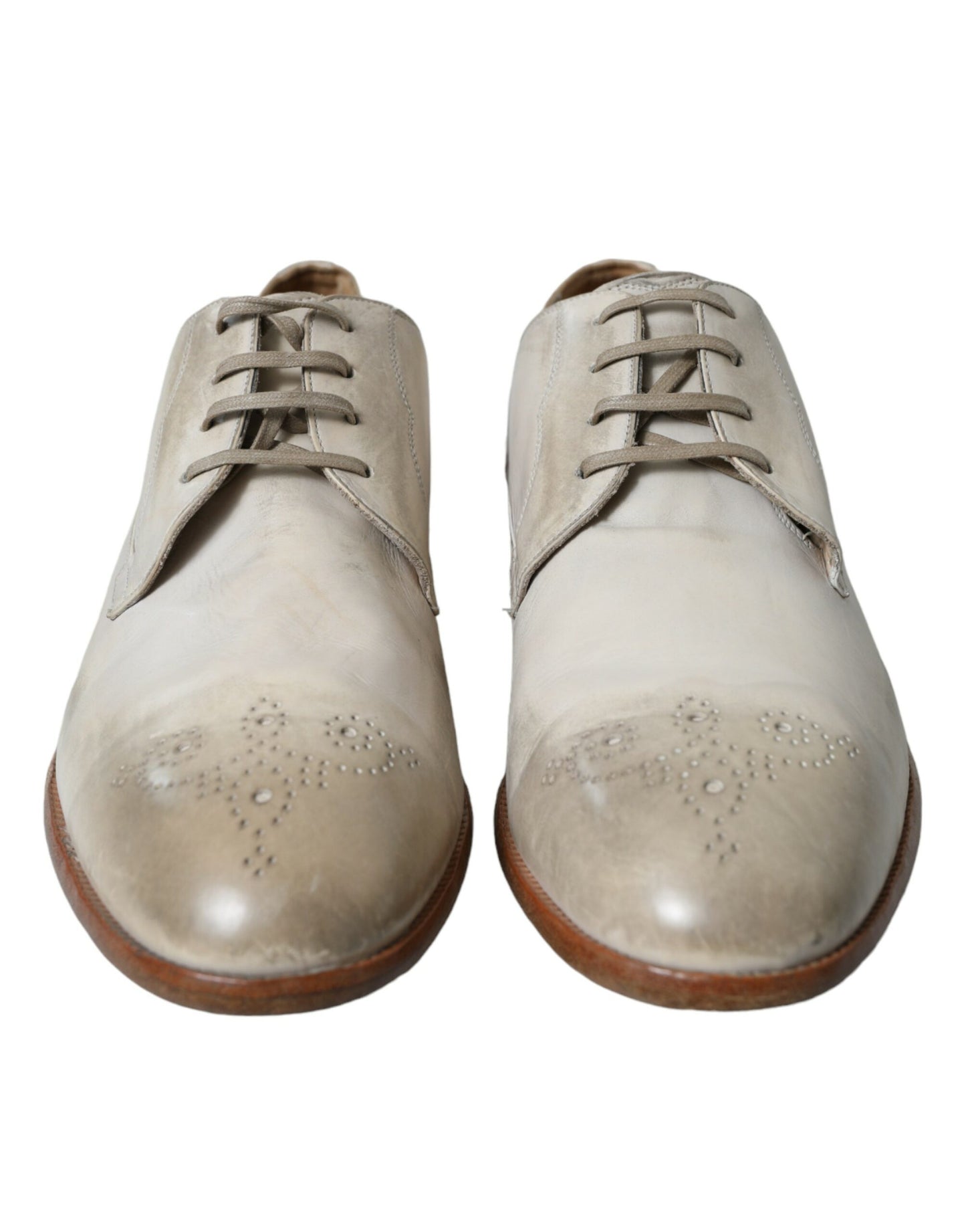 Dolce & Gabbana Elegant White Calfskin Derby Shoes EU43.5 / US10.5