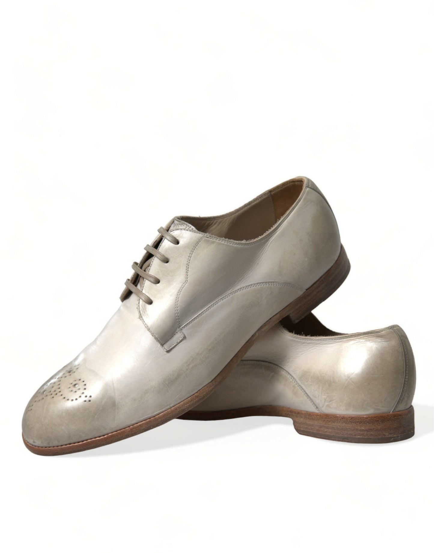 Dolce & Gabbana Elegant White Calfskin Derby Shoes EU43.5 / US10.5