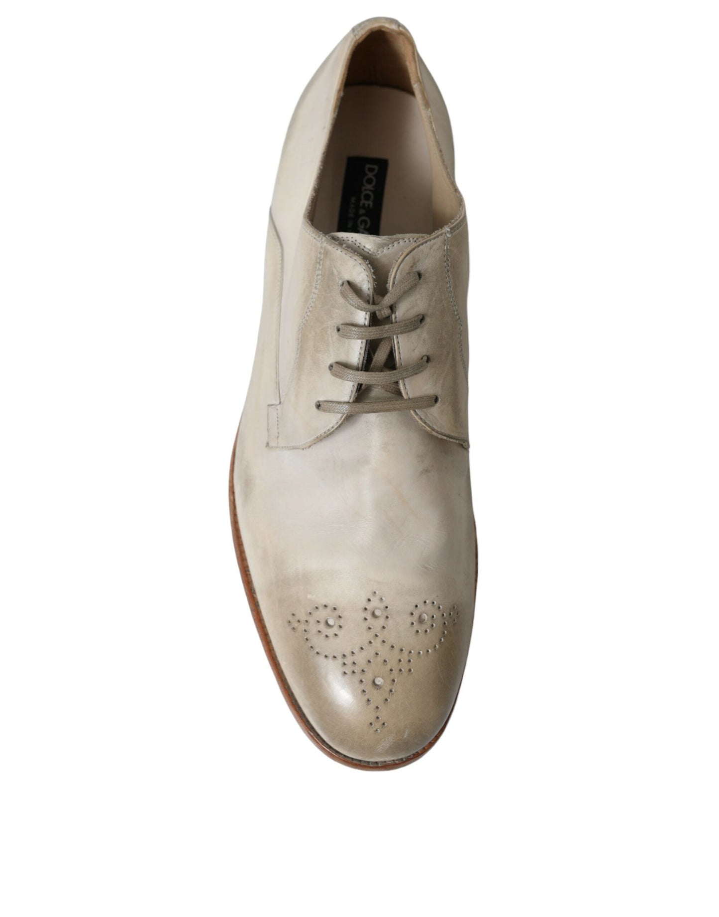 Dolce & Gabbana Elegant White Calfskin Derby Shoes EU43.5 / US10.5