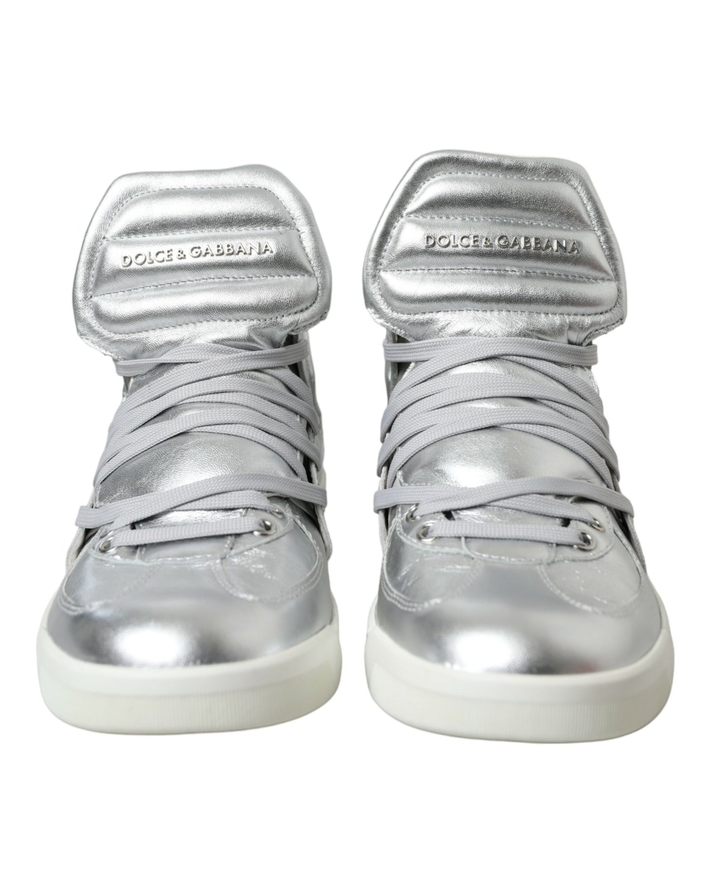 Dolce & Gabbana Silver Leather High-Top Sneakers EU41 / US8