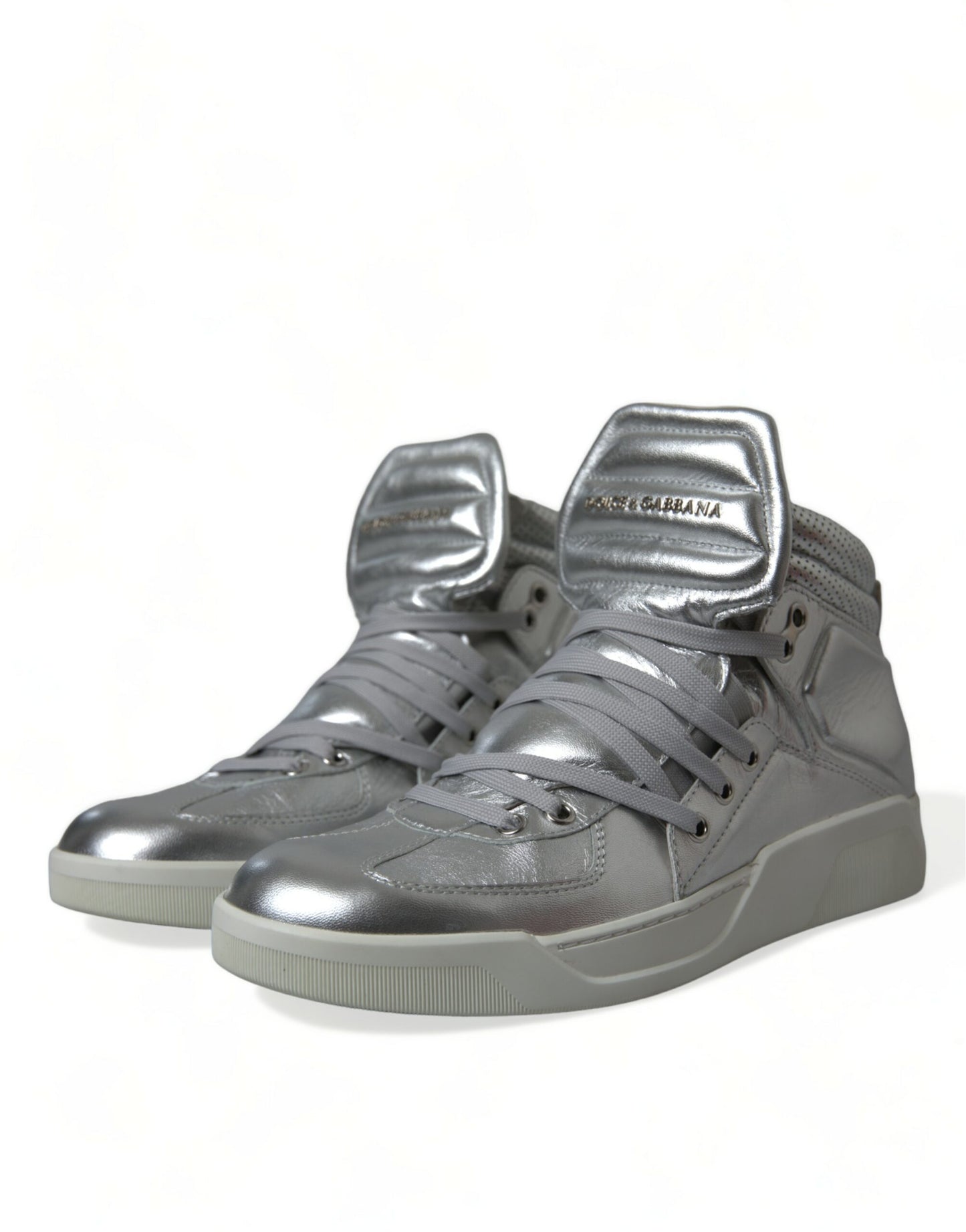 Dolce & Gabbana Silver Leather High-Top Sneakers EU41 / US8