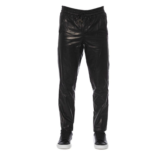 Trussardi Sleek Black Leather Trousers for Men IT50 | L