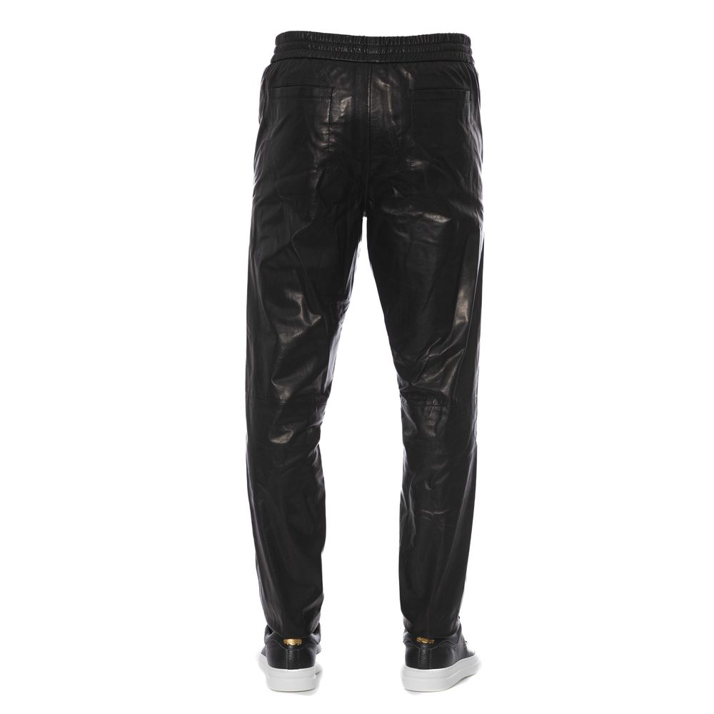 Trussardi Sleek Black Leather Trousers for Men IT50 | L