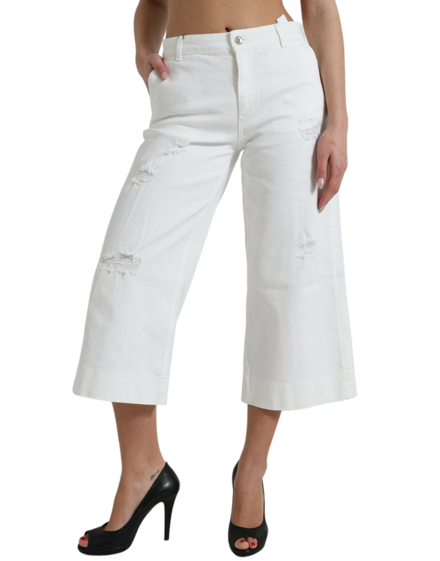 Dolce & Gabbana Elegant White Mid-Waist Denim Cropped Jeans IT42 / M