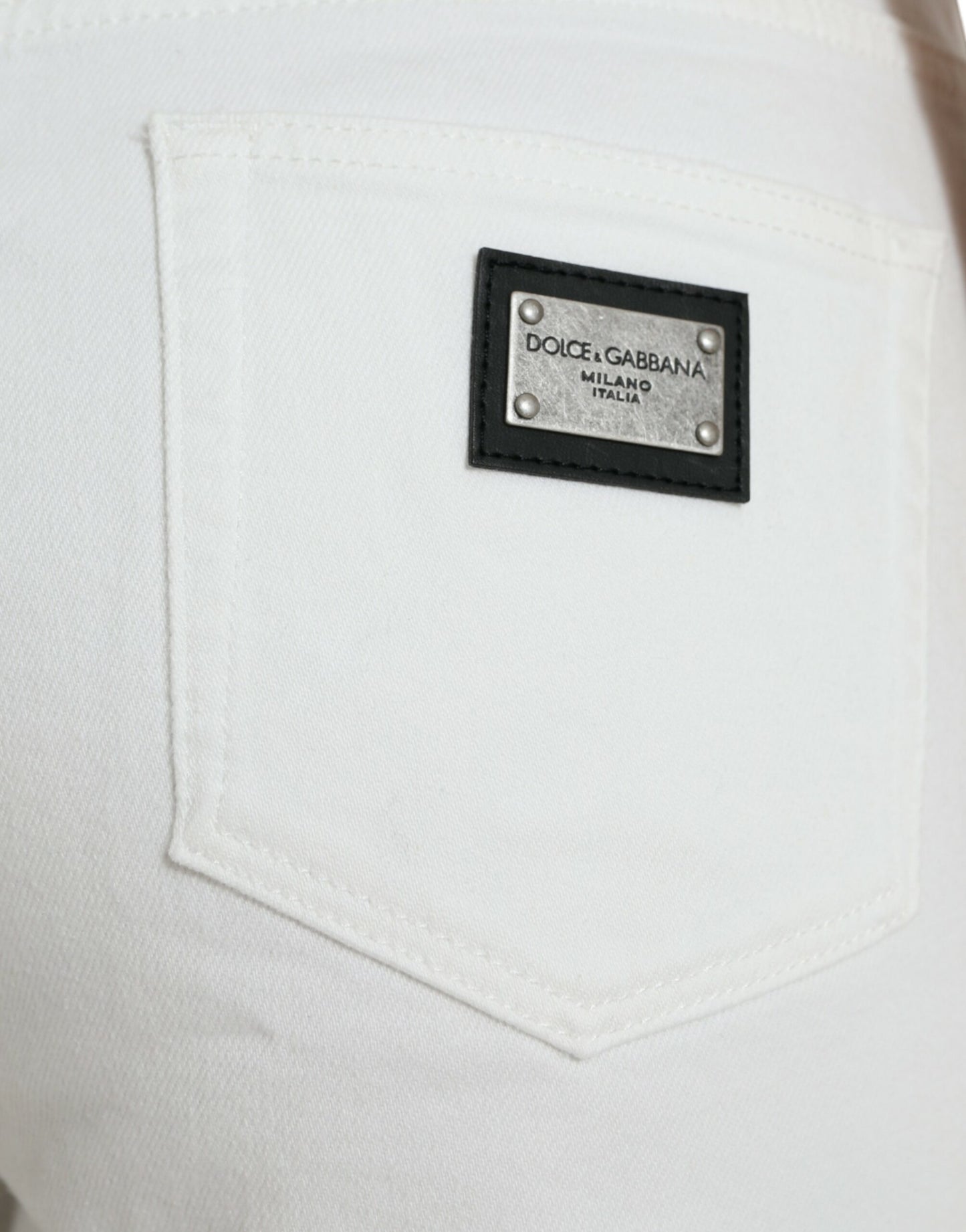 Dolce & Gabbana Elegant White Mid-Waist Denim Cropped Jeans IT42 / M