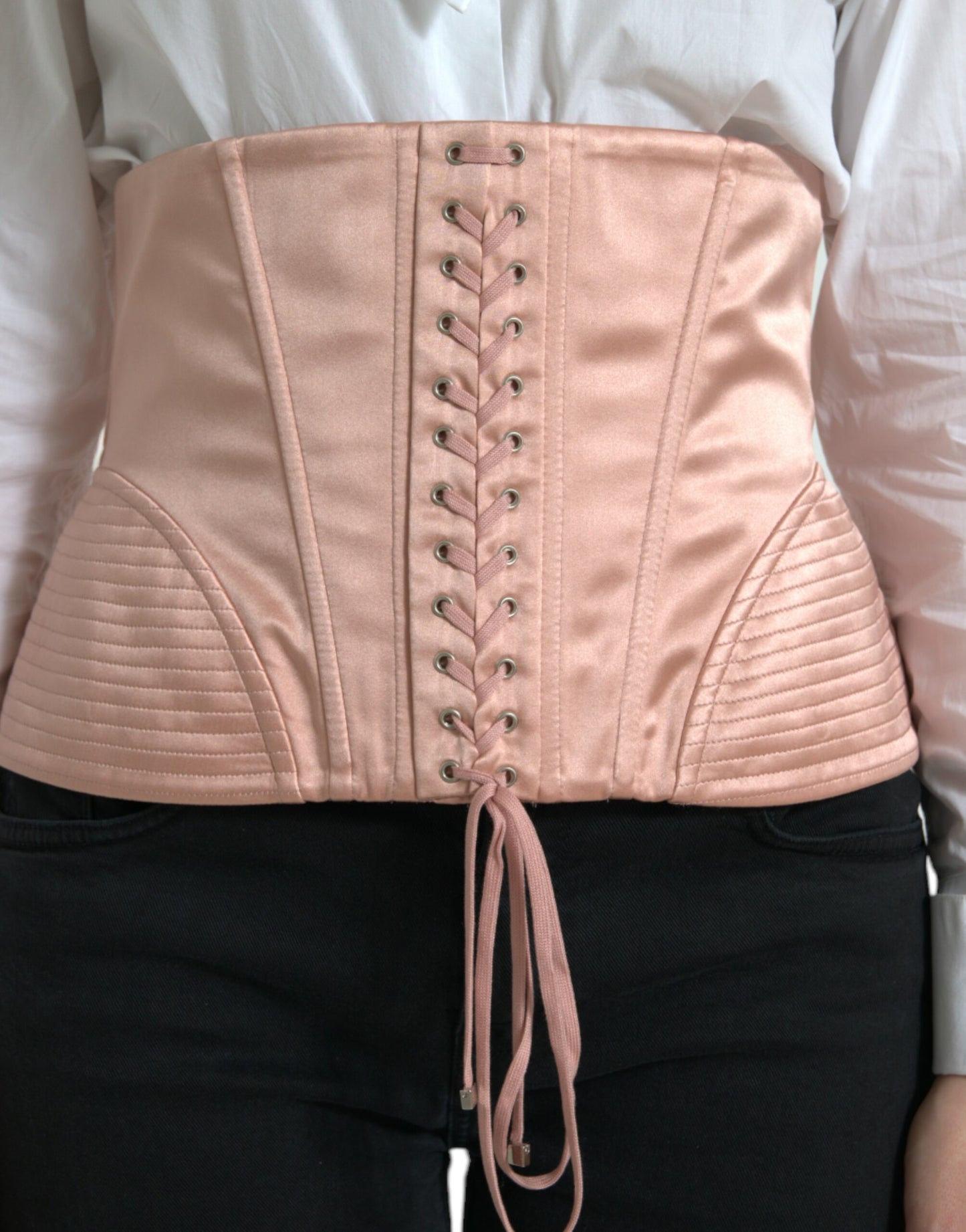 Dolce & Gabbana Elegant Pink Lace-Up Corset Belt IT44 | L