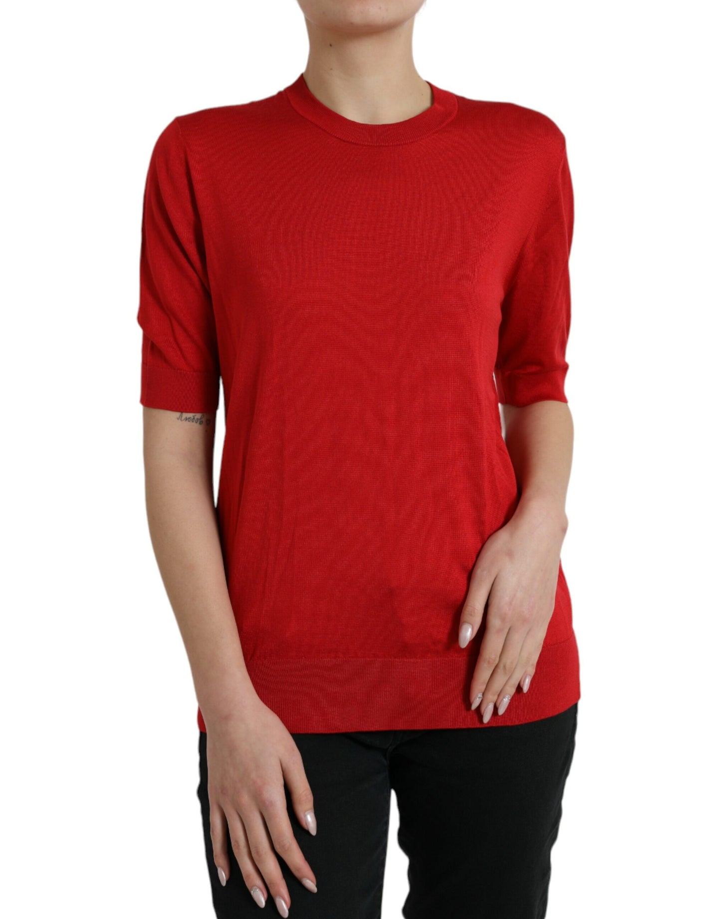 Dolce & Gabbana Silk Red Crew Neck Top IT46 / XL