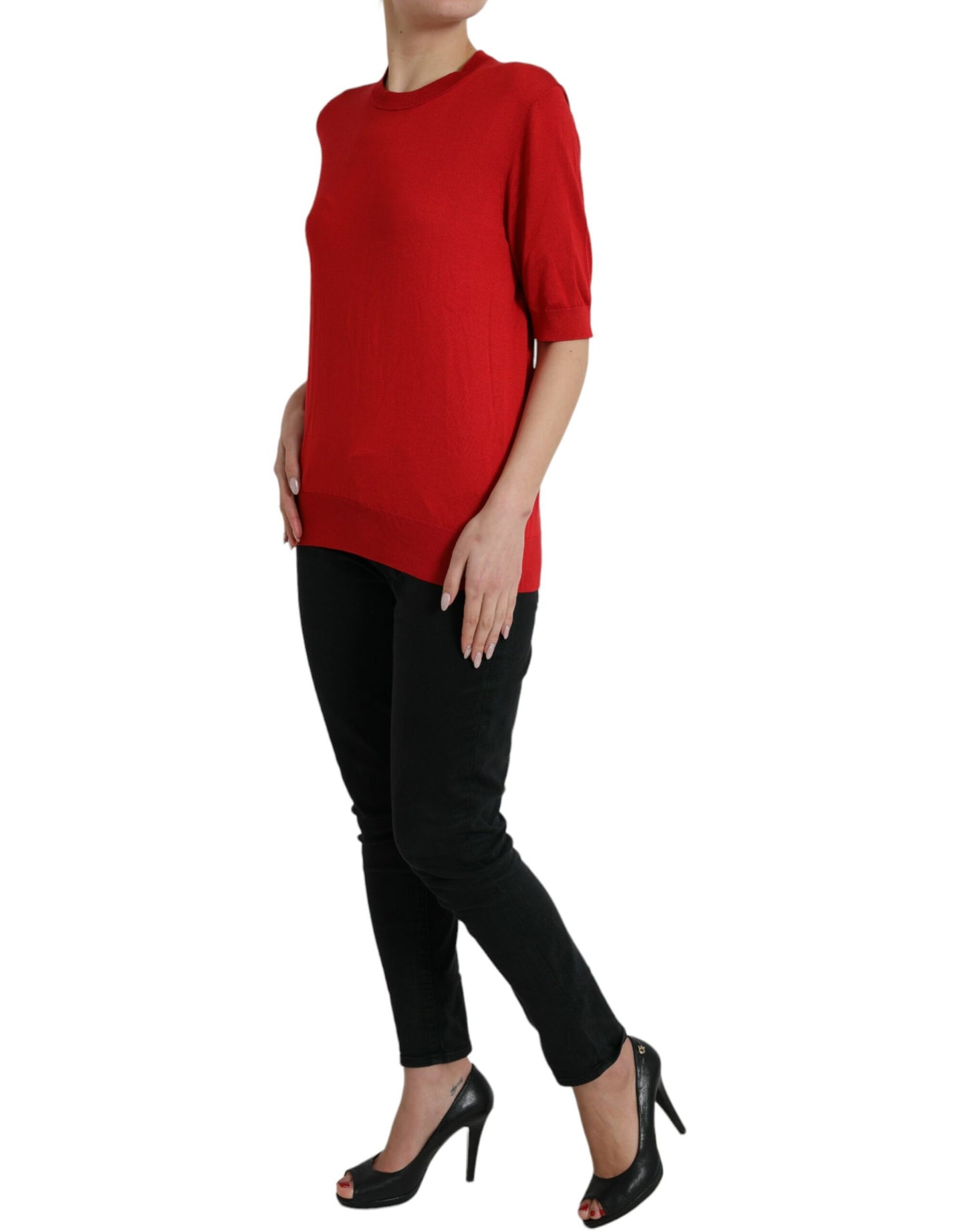 Dolce & Gabbana Silk Red Crew Neck Top IT46 / XL