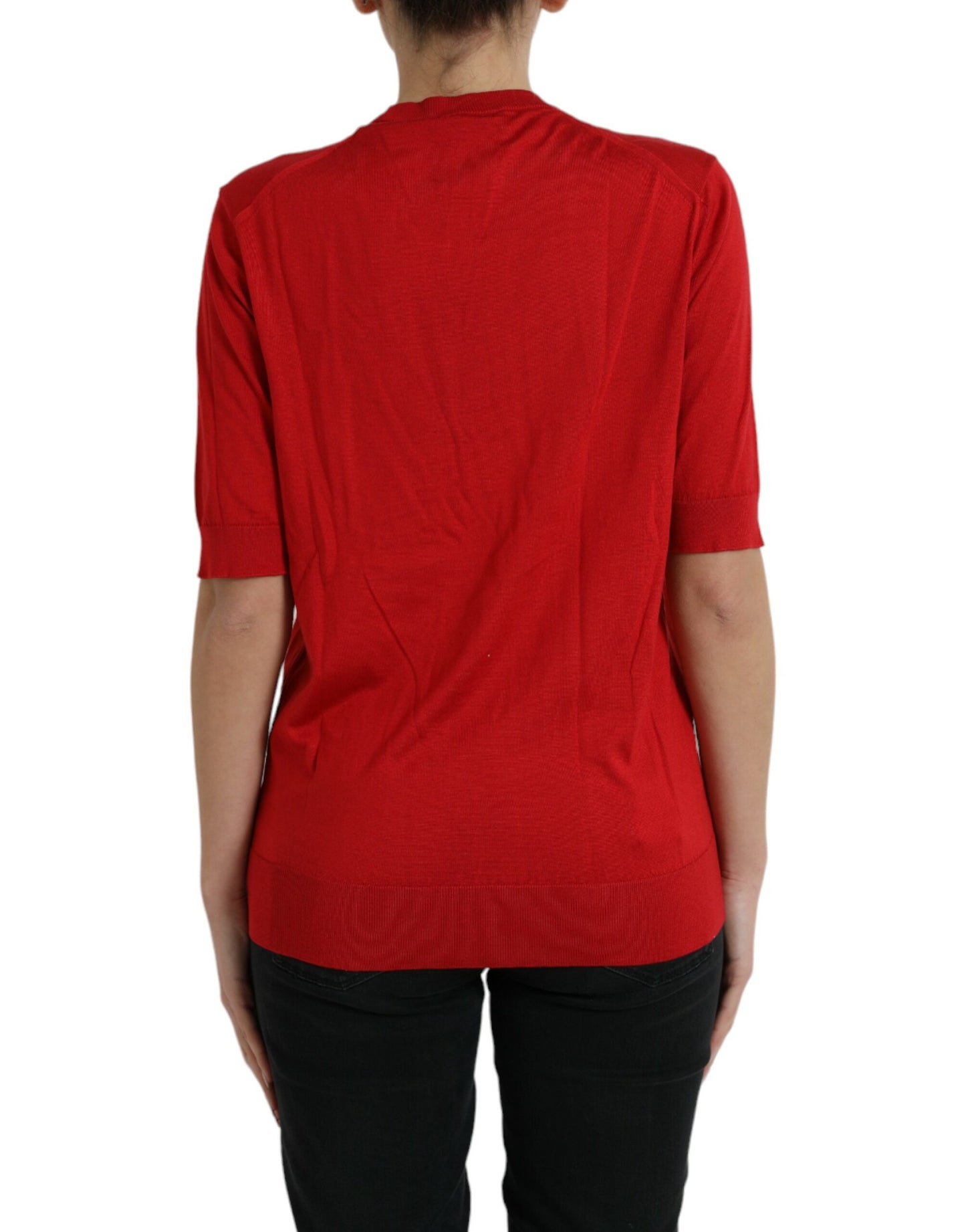 Dolce & Gabbana Silk Red Crew Neck Top IT46 / XL