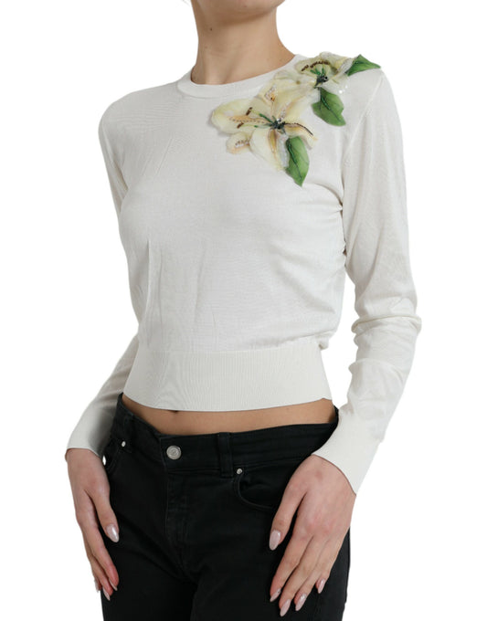 Dolce & Gabbana Silk Floral Applique Pullover Sweater IT44 | L