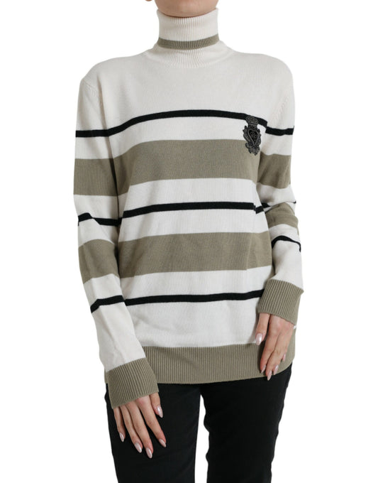 Dolce & Gabbana Italian Striped Wool Turtleneck Sweater IT44 | L