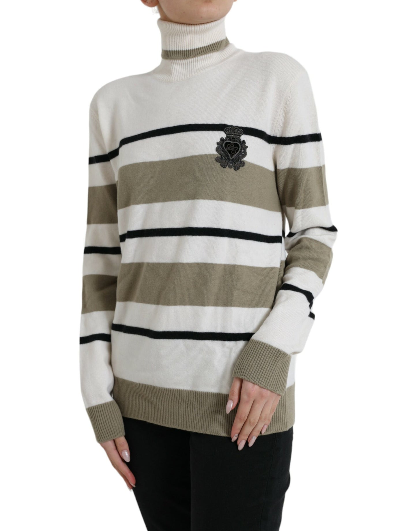 Dolce & Gabbana Italian Striped Wool Turtleneck Sweater IT44 | L