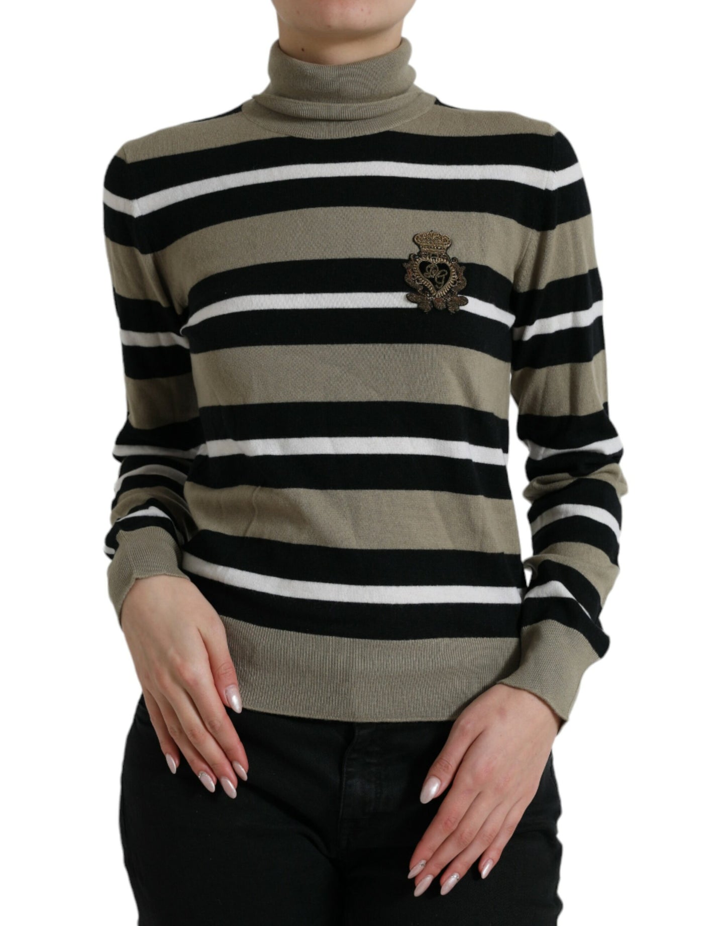 Dolce & Gabbana Elegant Striped Turtleneck Wool Sweater IT42 / M