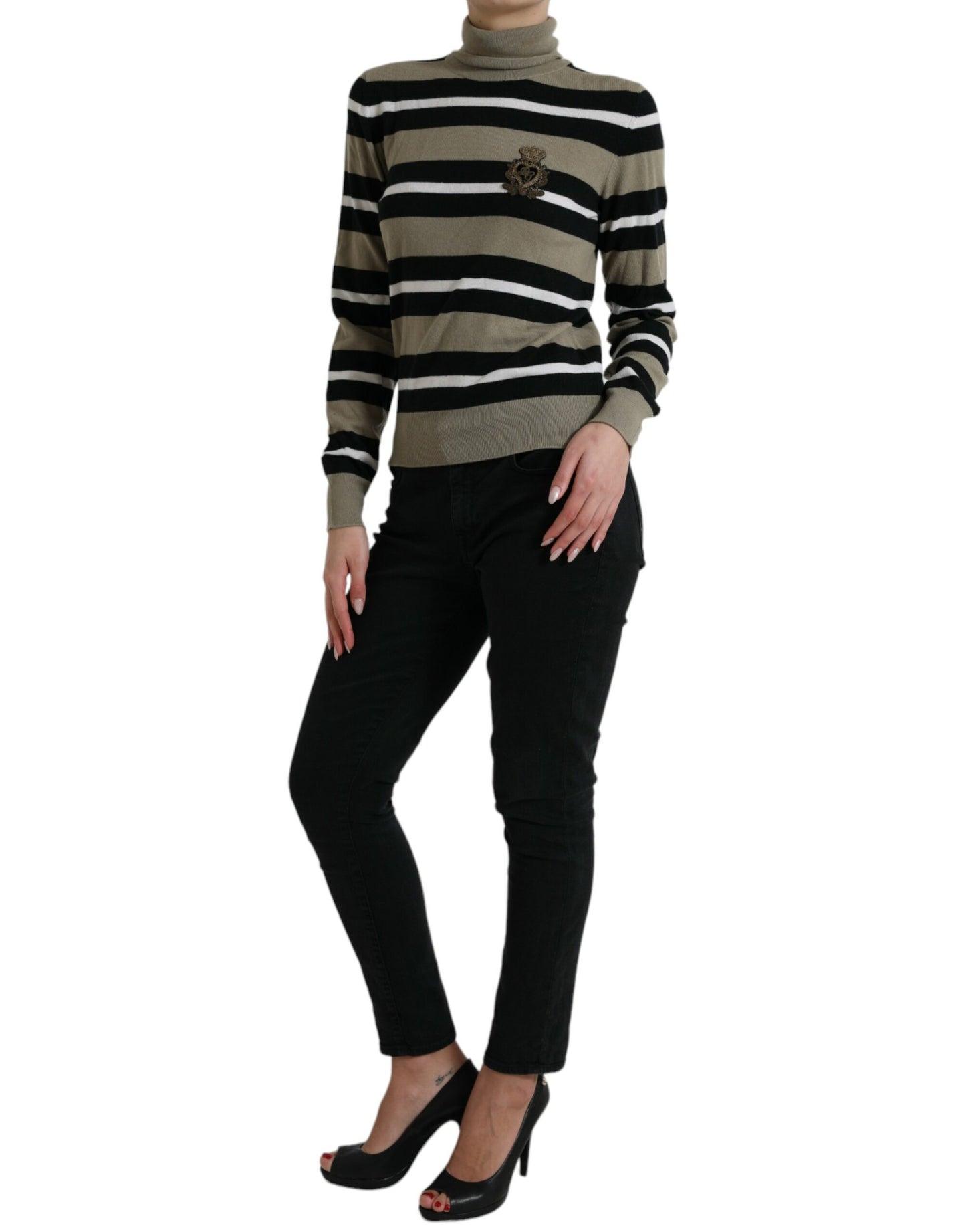 Dolce & Gabbana Elegant Striped Turtleneck Wool Sweater IT42 / M