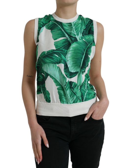 Dolce & Gabbana Silk Banana Leaf Print Tank Top IT36 / XS