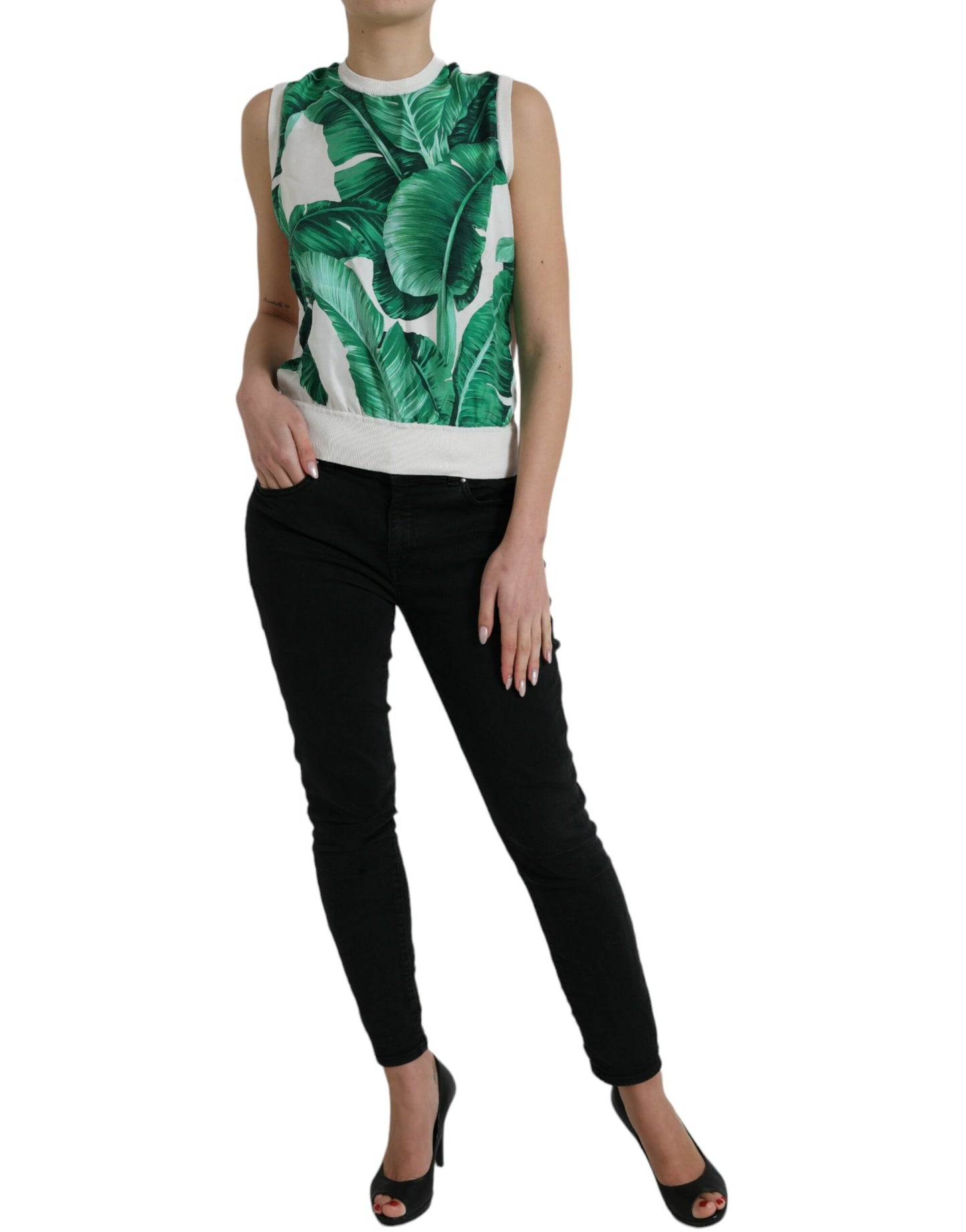 Dolce & Gabbana Silk Banana Leaf Print Tank Top IT36 / XS