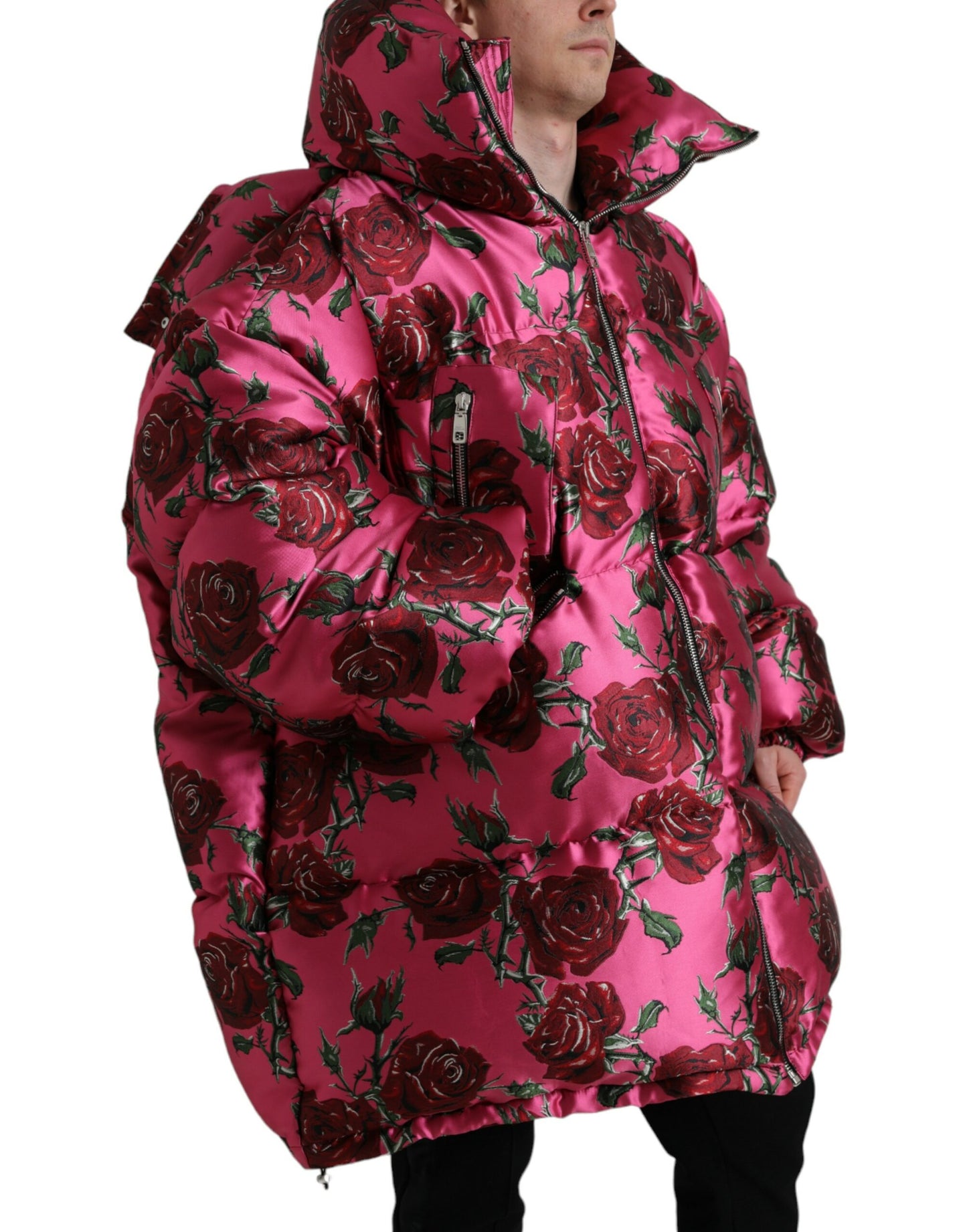 Dolce & Gabbana Elegant Rose Print Quilted Jacket IT50 / L