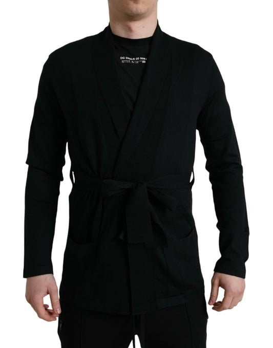 Dolce & Gabbana Elegant Black Cashmere Robe with Waist Belt IT48 / M