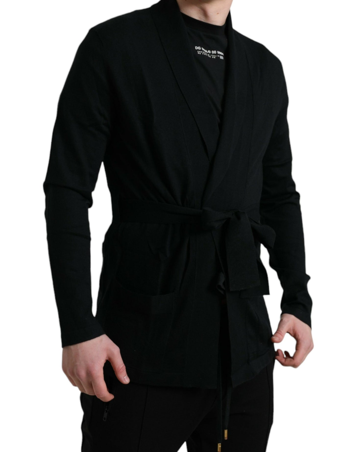 Dolce & Gabbana Elegant Black Cashmere Robe with Waist Belt IT48 / M