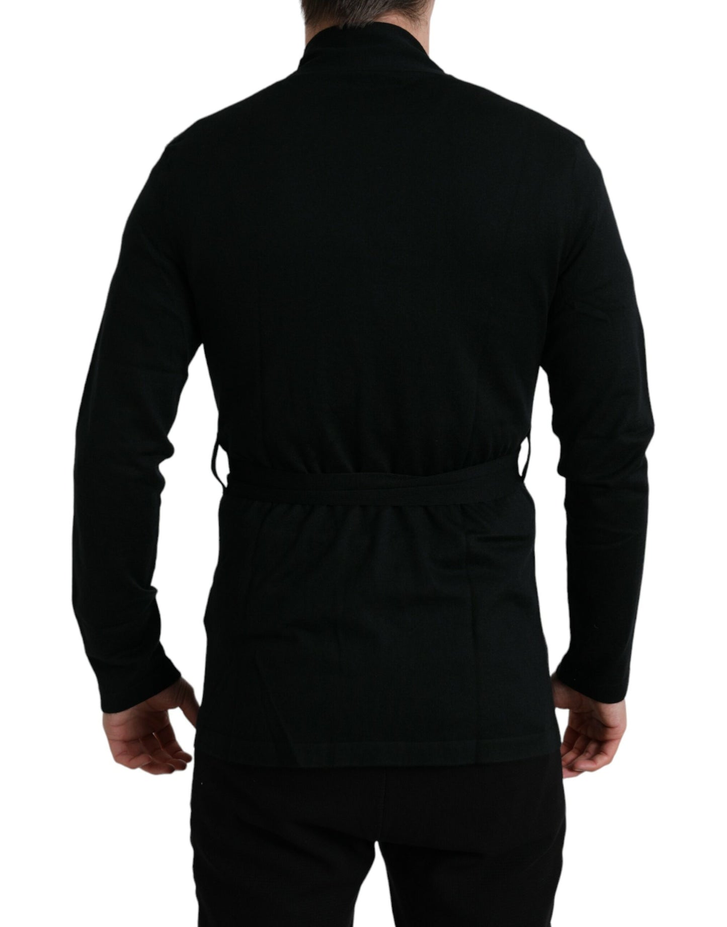 Dolce & Gabbana Elegant Black Cashmere Robe with Waist Belt IT48 / M