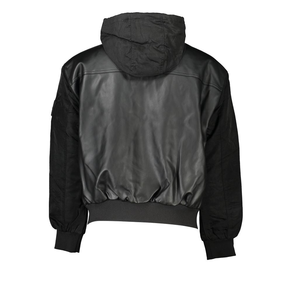 Calvin Klein Sleek Black Hooded Jacket with Contrasting Details