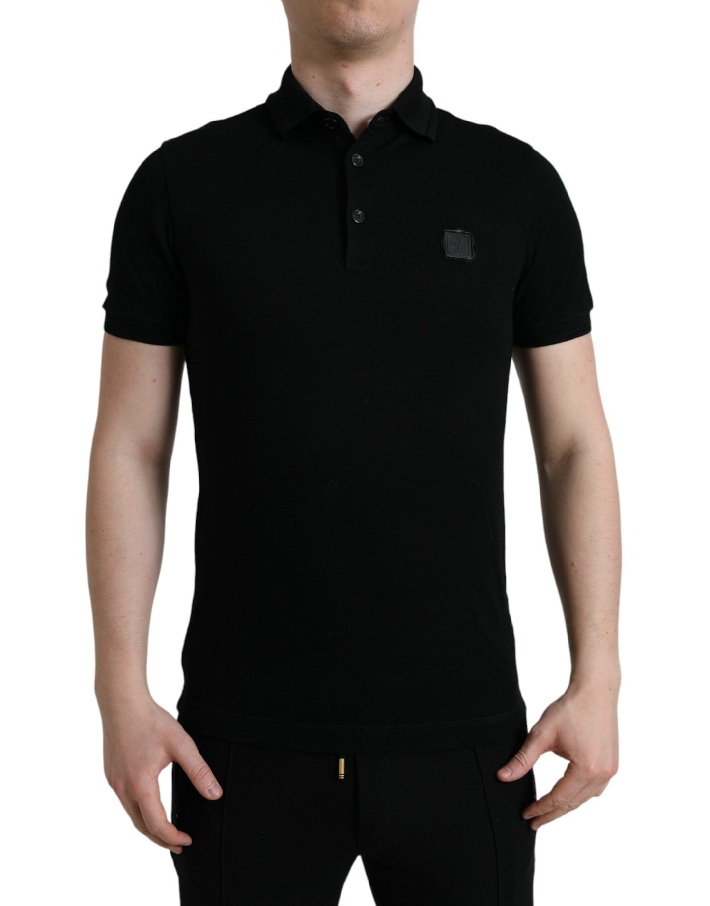 Dolce & Gabbana Elegant Black Cotton Polo Shirt IT46 / S