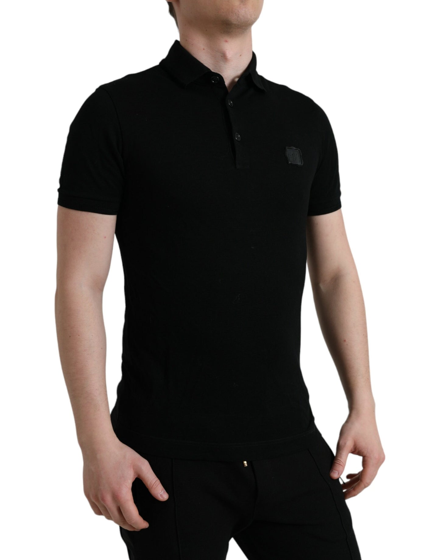 Dolce & Gabbana Elegant Black Cotton Polo Shirt IT46 / S