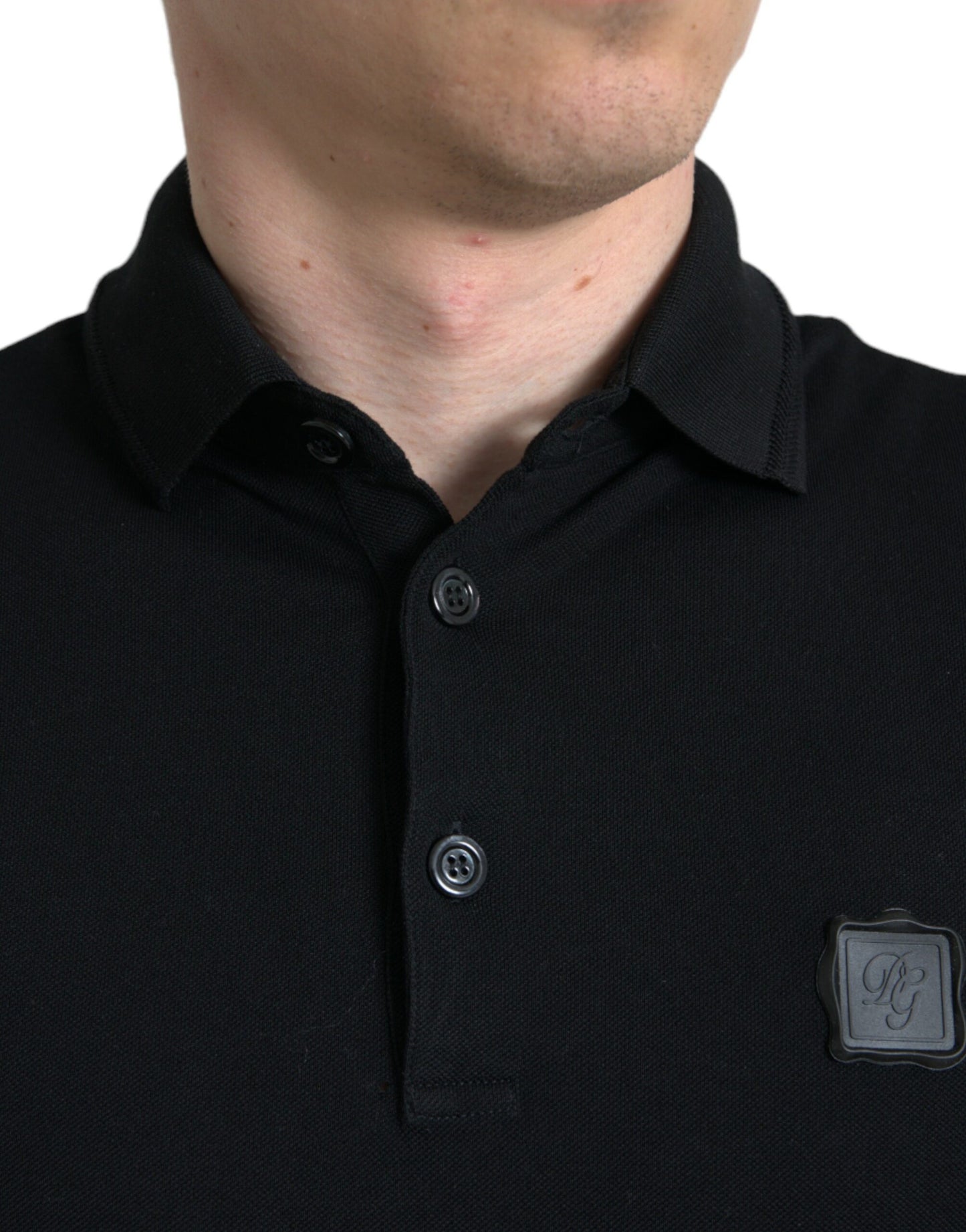 Dolce & Gabbana Elegant Black Cotton Polo Shirt IT46 / S