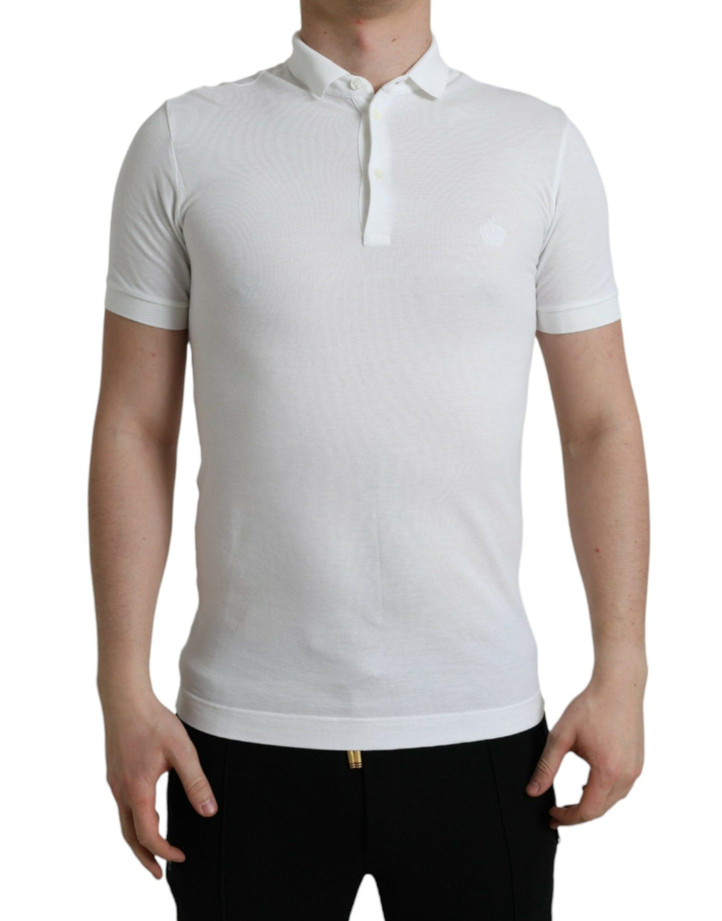 Dolce & Gabbana Crown Embroidered White Cotton Polo IT44 / XS