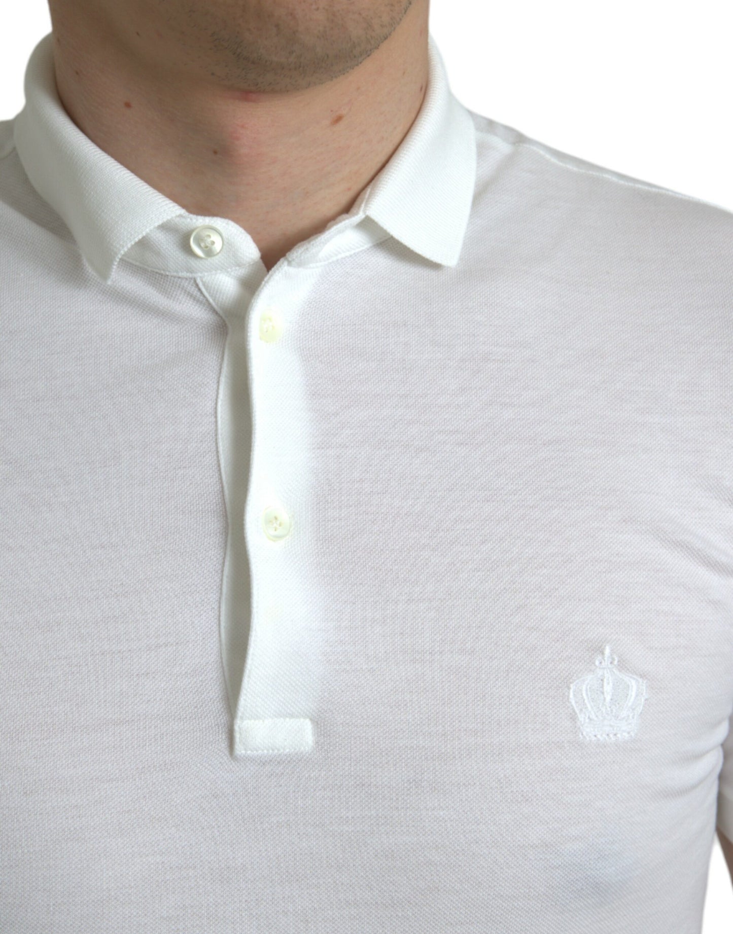 Dolce & Gabbana Crown Embroidered White Cotton Polo IT44 / XS