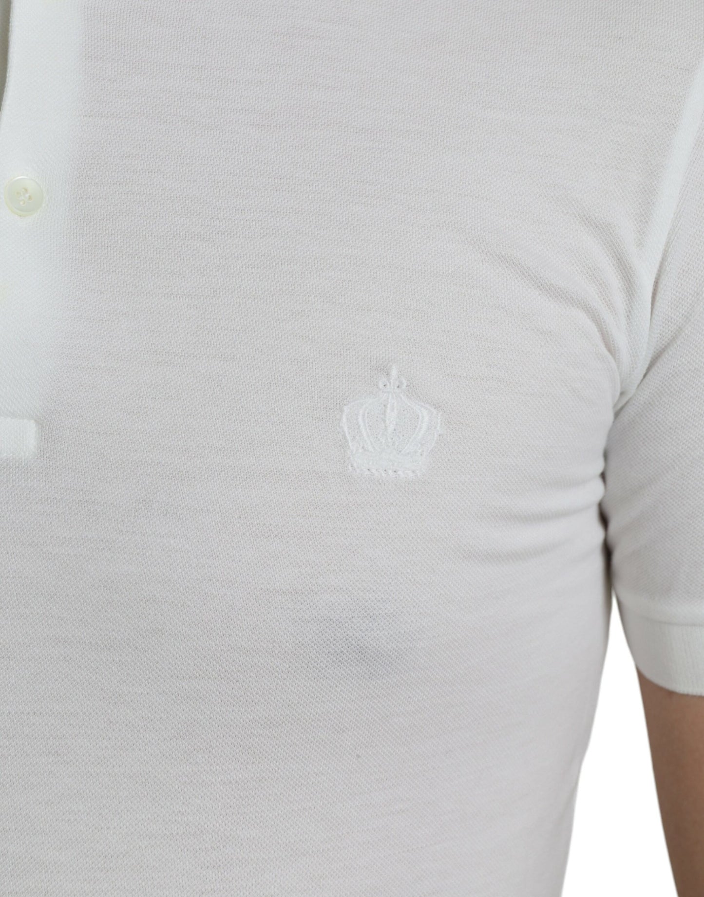 Dolce & Gabbana Crown Embroidered White Cotton Polo IT44 / XS