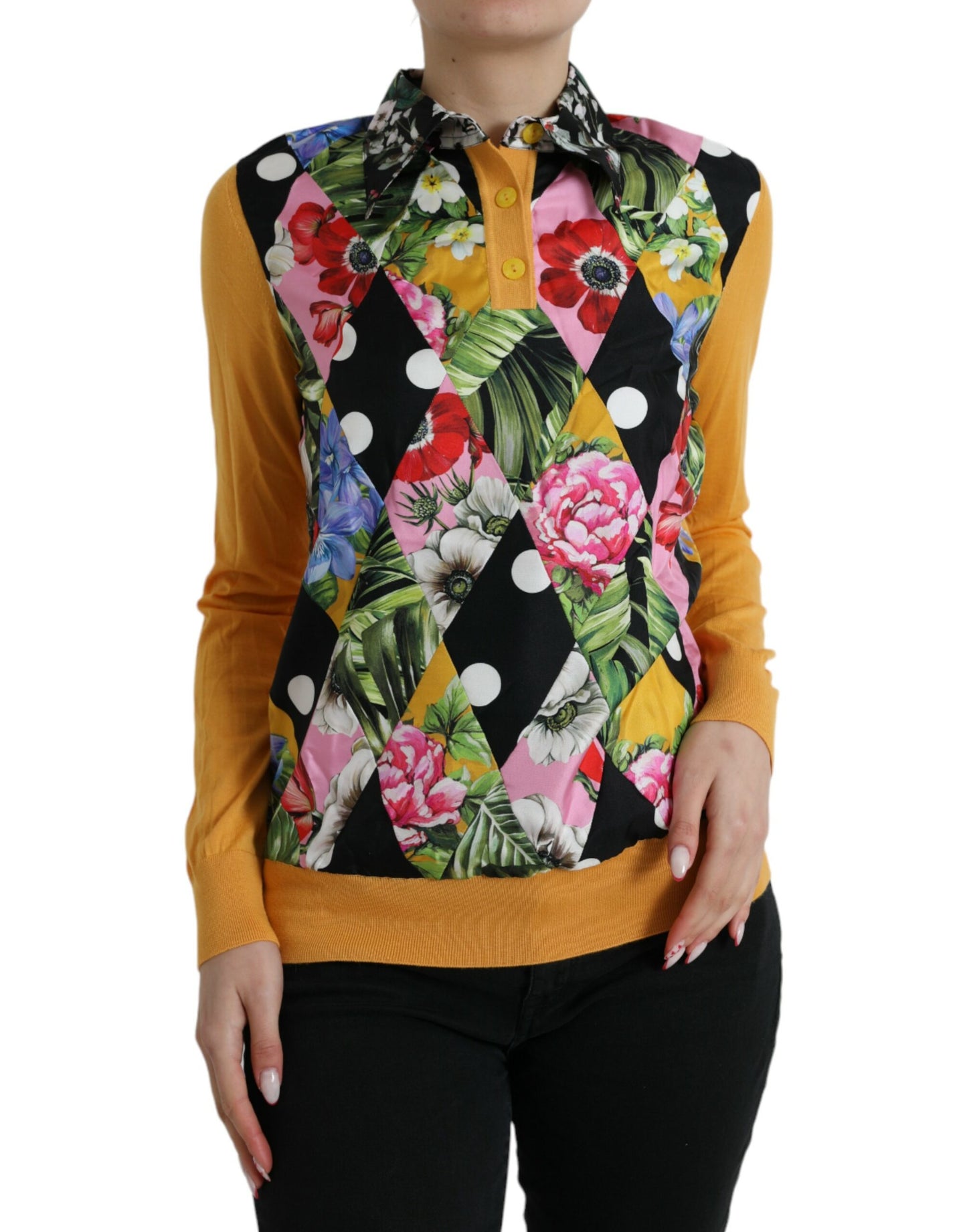 Dolce & Gabbana Multicolor Cashmere-Silk Blend Henley Sweater IT40 | S