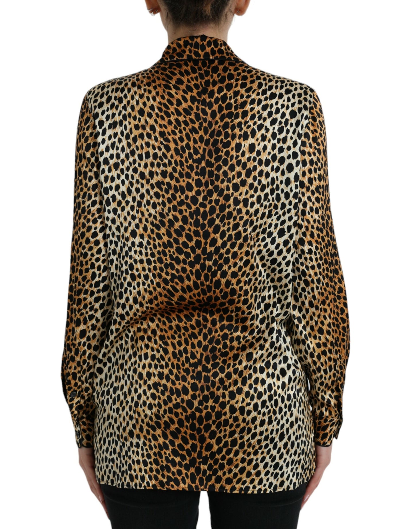 Dolce & Gabbana Elegant Brown Animal Print Silk Blouse IT40 | S