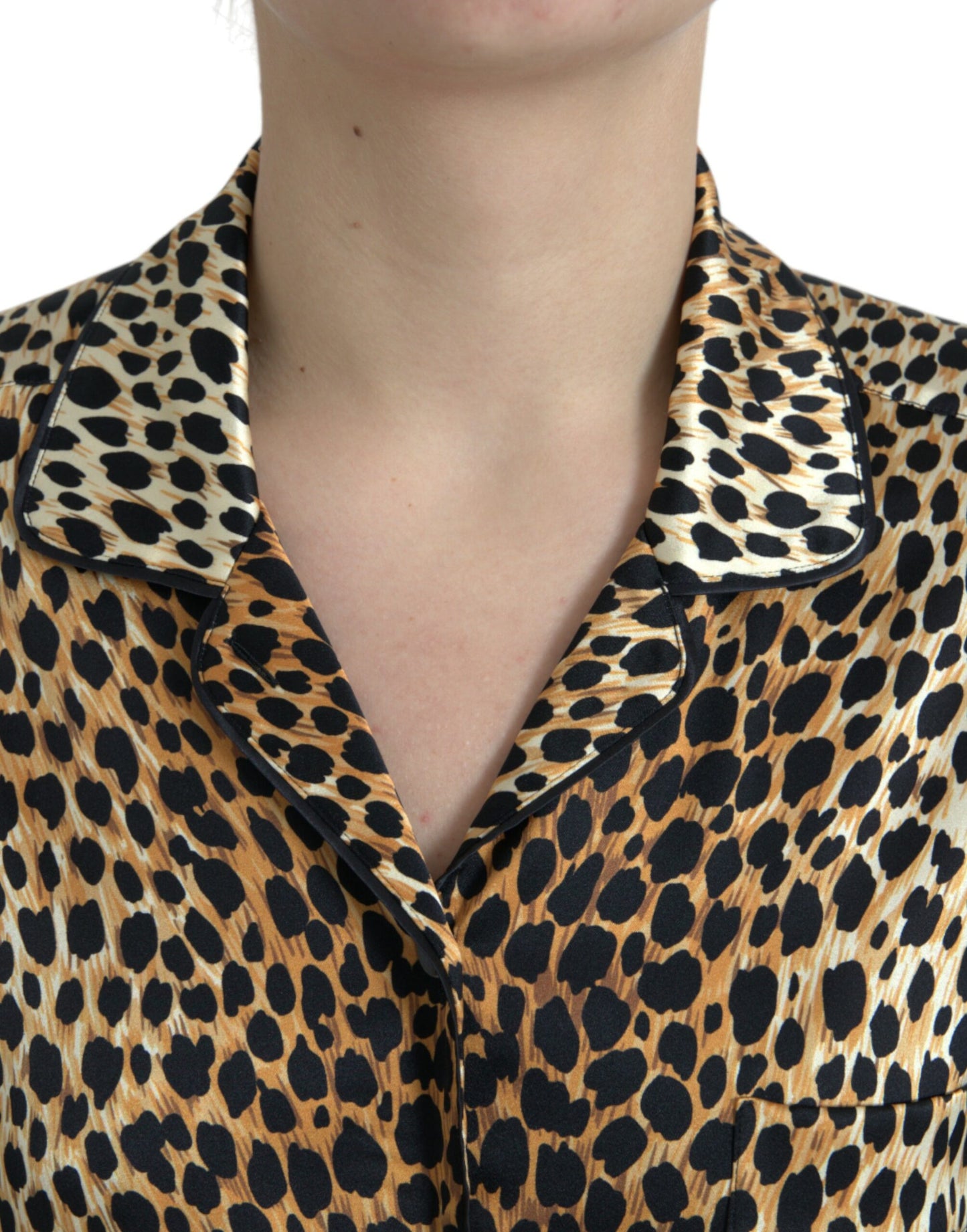 Dolce & Gabbana Elegant Brown Animal Print Silk Blouse IT40 | S